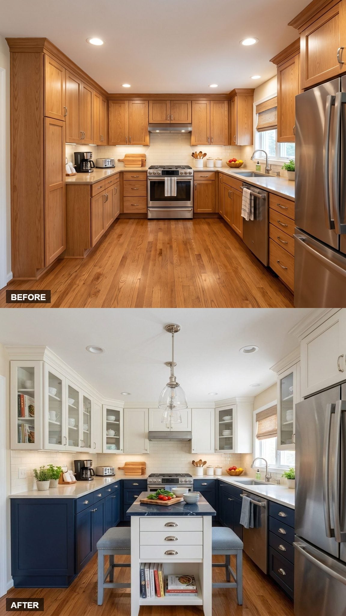 Navy Lowers, Glass Uppers, and One Pendant That Finally Had a Room Worth Centering
