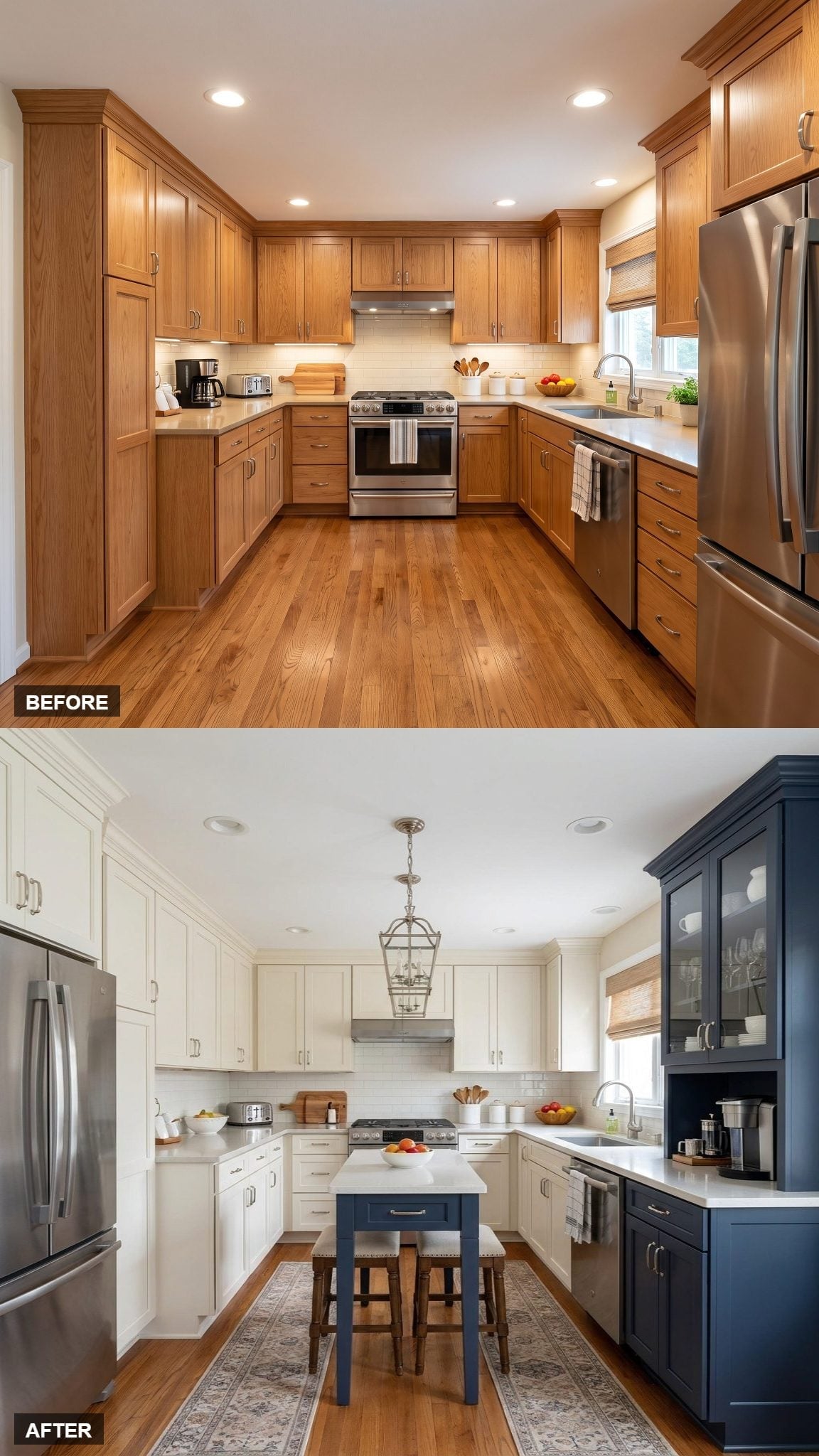 Two-Tone Cabinets, One Lantern Pendant, and the Island That Finally Justified the Rug