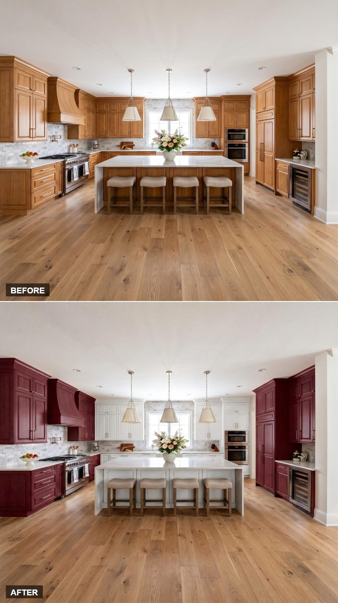 Cranberry Cabinets, White Island, and Somehow It All Holds Together