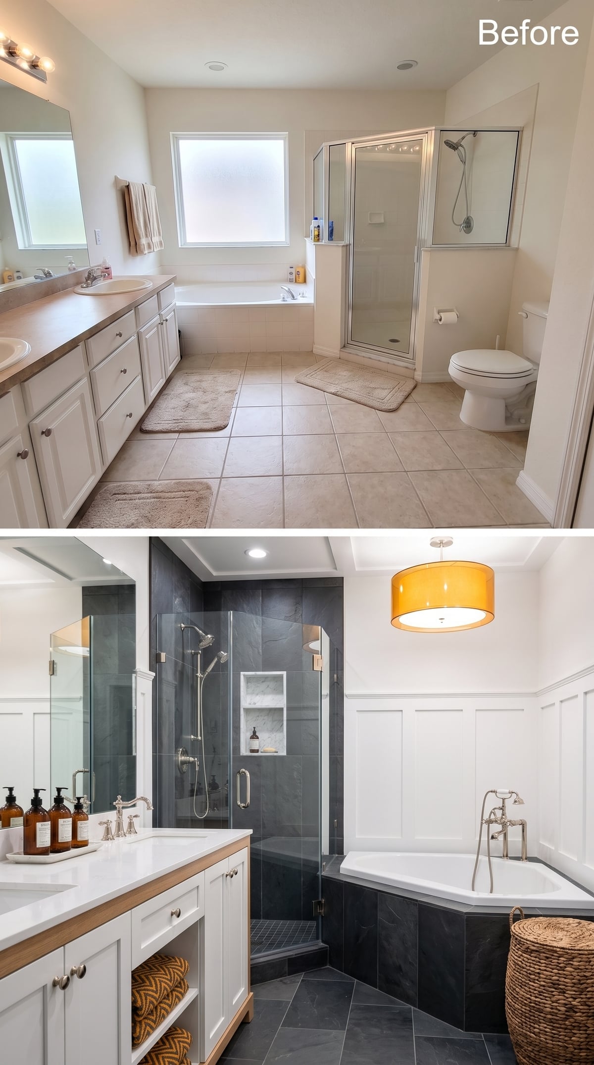 Board-and-Batten Walls, Dark Slate Floors, and an Orange Pendant Nobody Saw Coming
