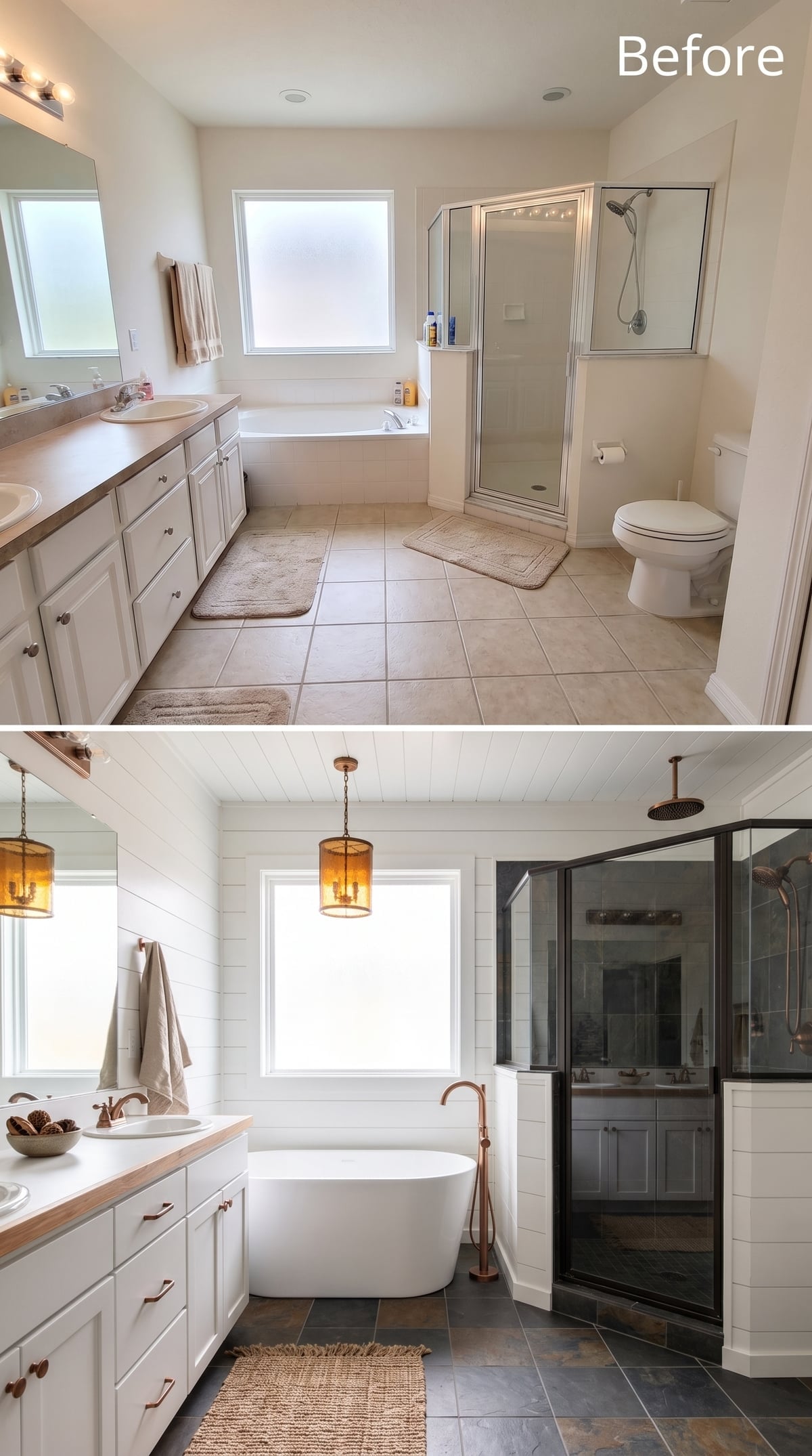 Freestanding Soaker, Copper Pendants, and Shiplap That Actually Earns the Wall Space