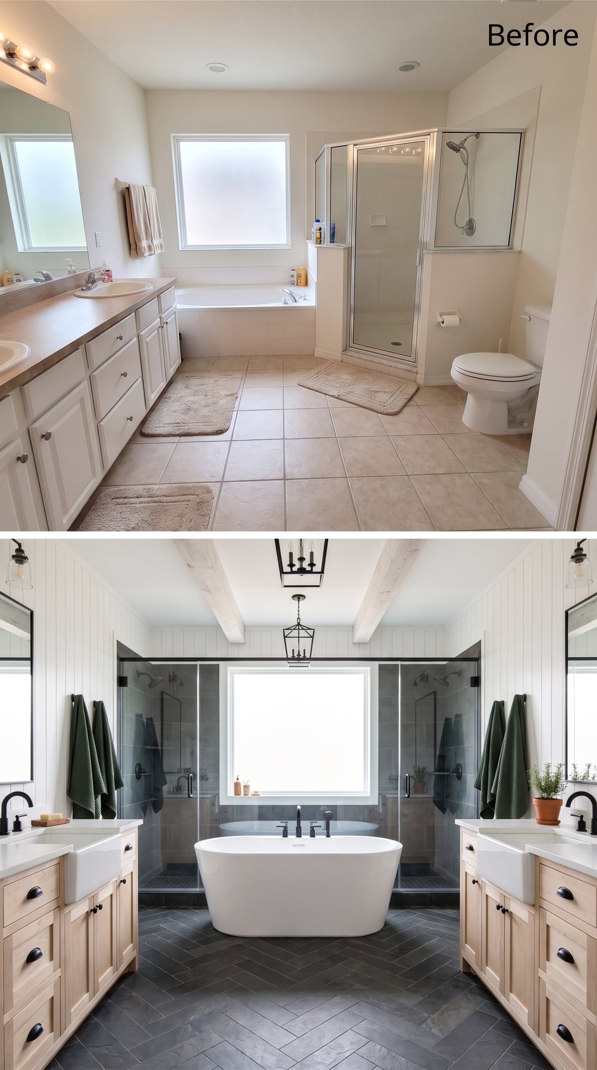 Freestanding Soaker, Shiplap Walls, and Dual Vanities That Finally Make Sense