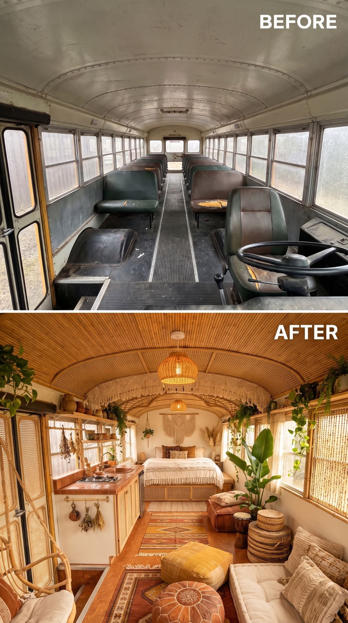 Bamboo Ceiling, Macramé Wall Art, and a Skoolie That Went Full Boho and Never Looked Back