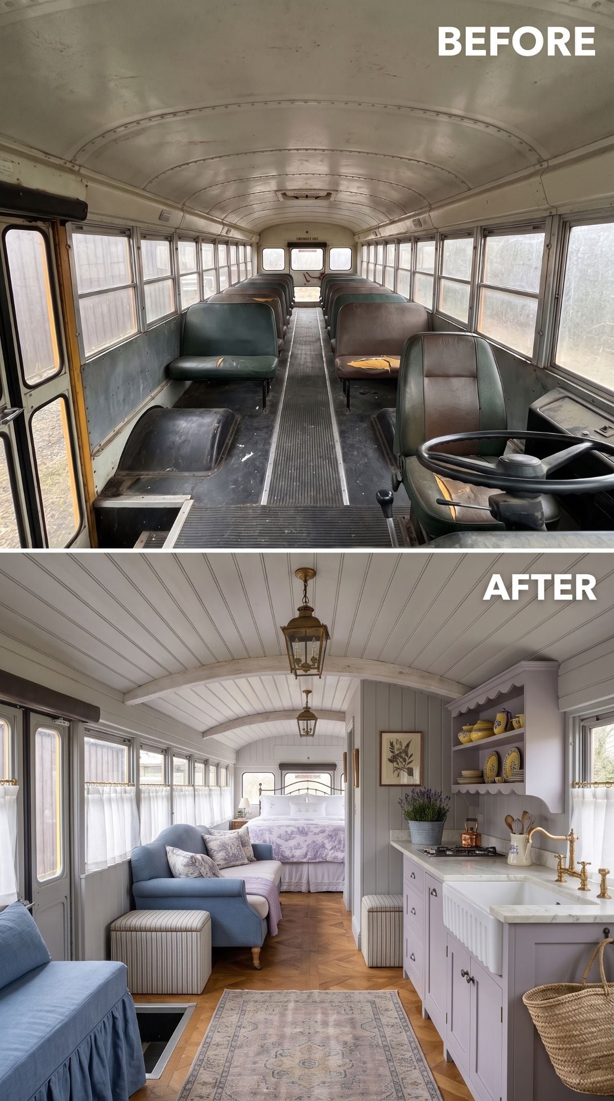 Lavender Cabinetry, Brass Lanterns, and a Skoolie That Forgot Its Route