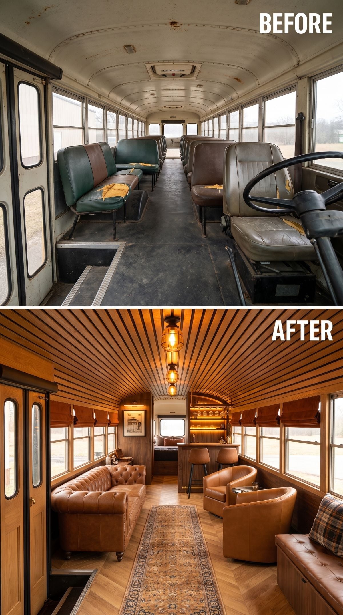 Leather Chesterfields, Bourbon Bar, and a Skoolie That Became a Private Rail Car