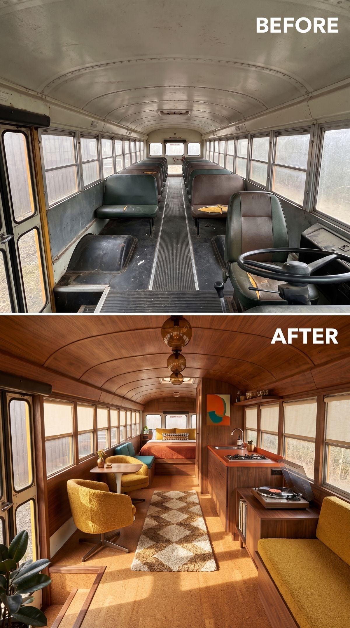 Mid-Century Soul Packed Into 40 Feet of Reclaimed Skoolie
