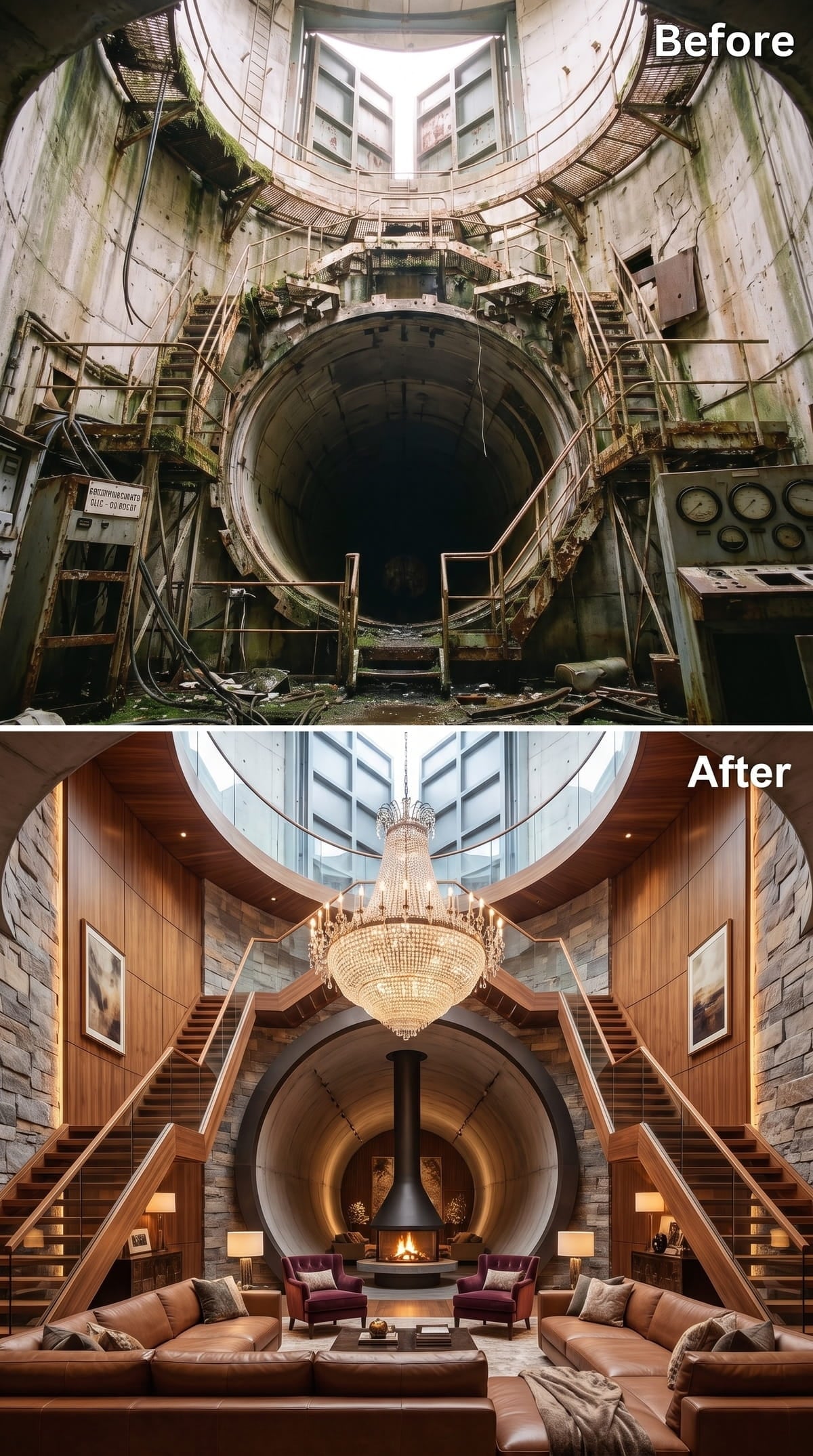 A Fireplace Portal Gives the Silo a Living Room