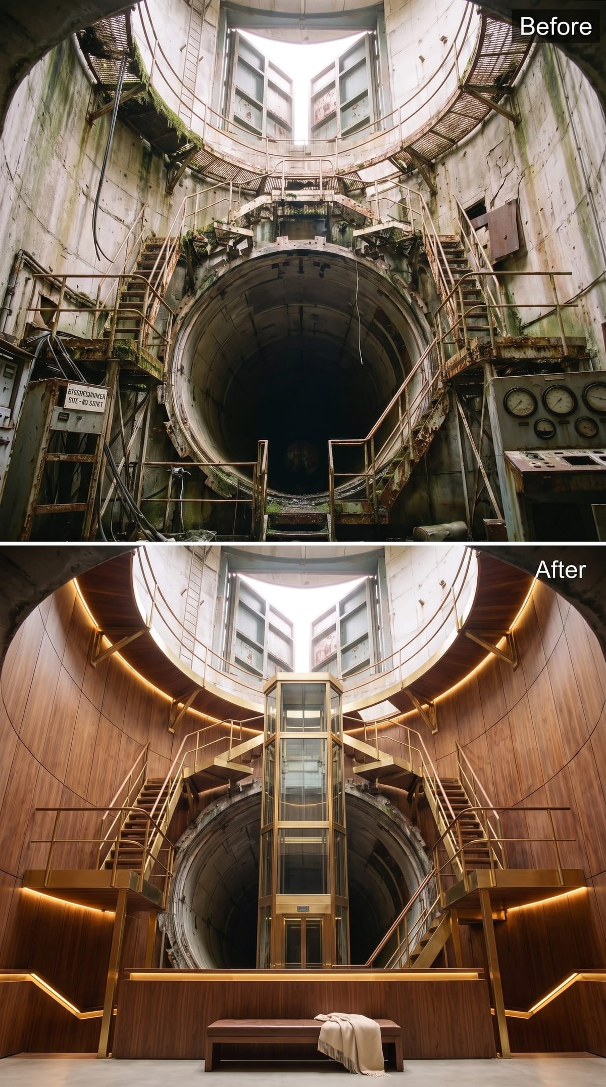A Glass Elevator Rises Through the Silo's Darkest Atrium