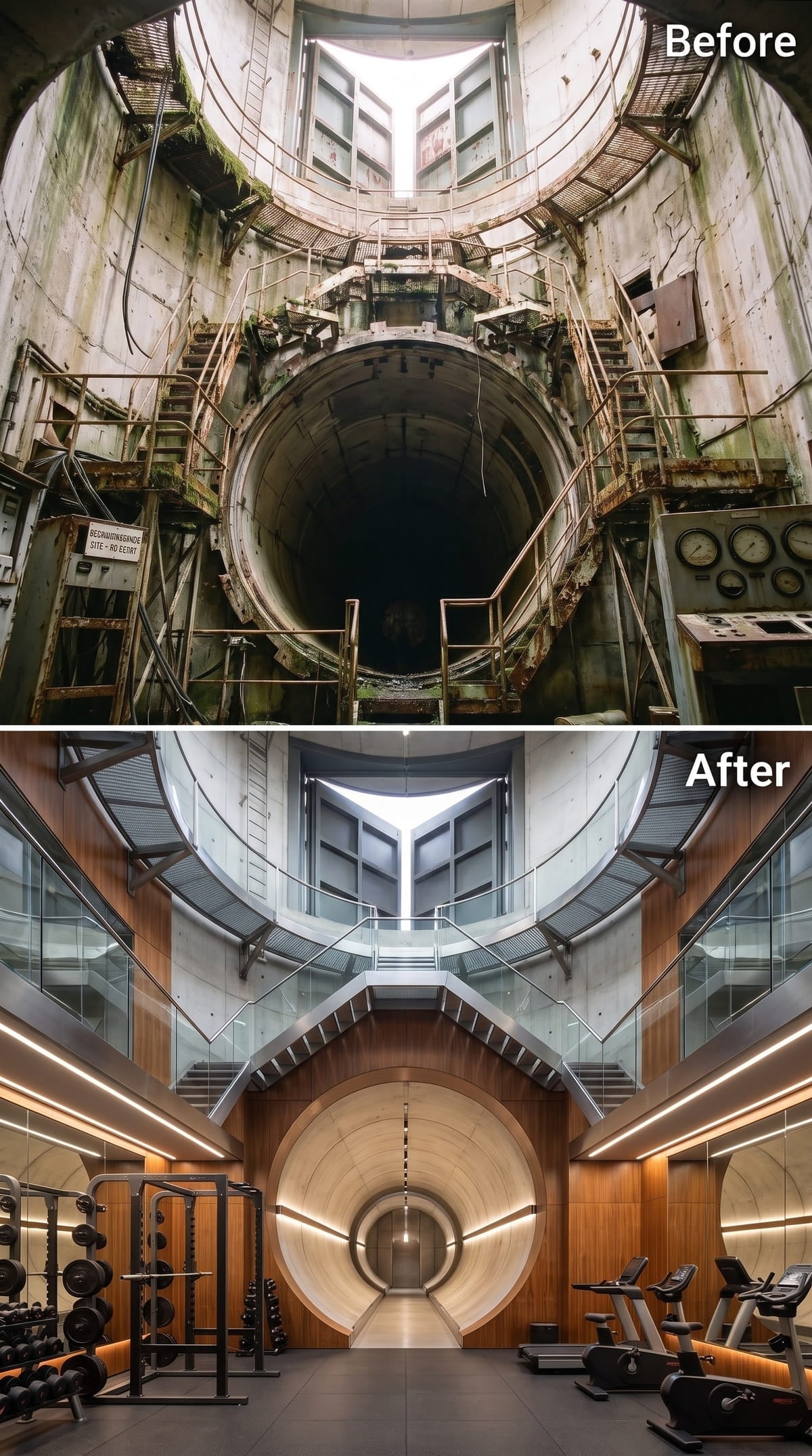 A Wood-Lined Tunnel Gives the Underground Gym Its Focus