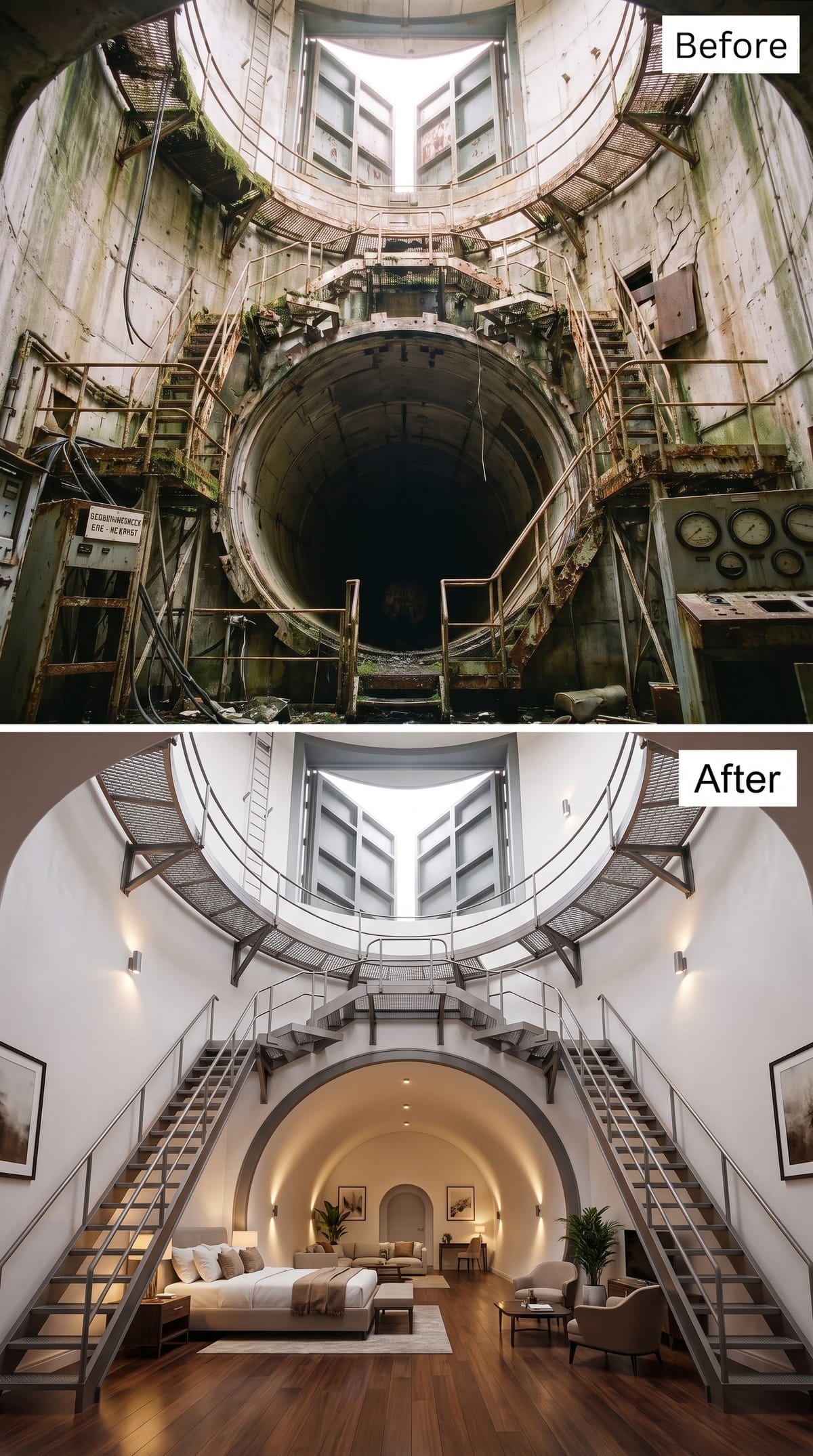 A Bedroom Finds Intimacy Beneath the Silo's Giant Arch