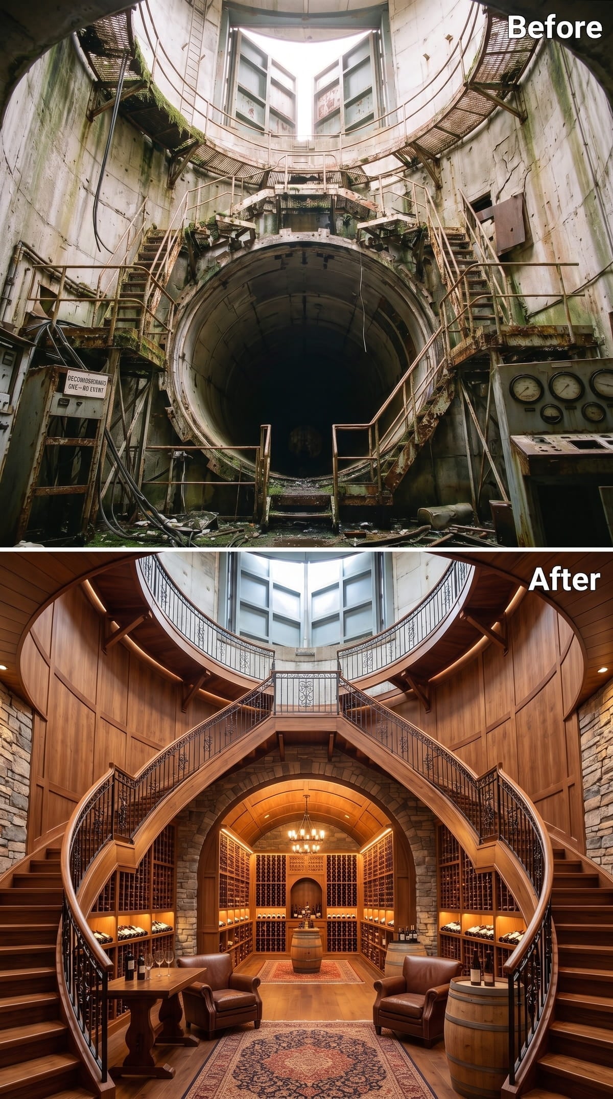 A Double Staircase Descends Into the Wine Cellar