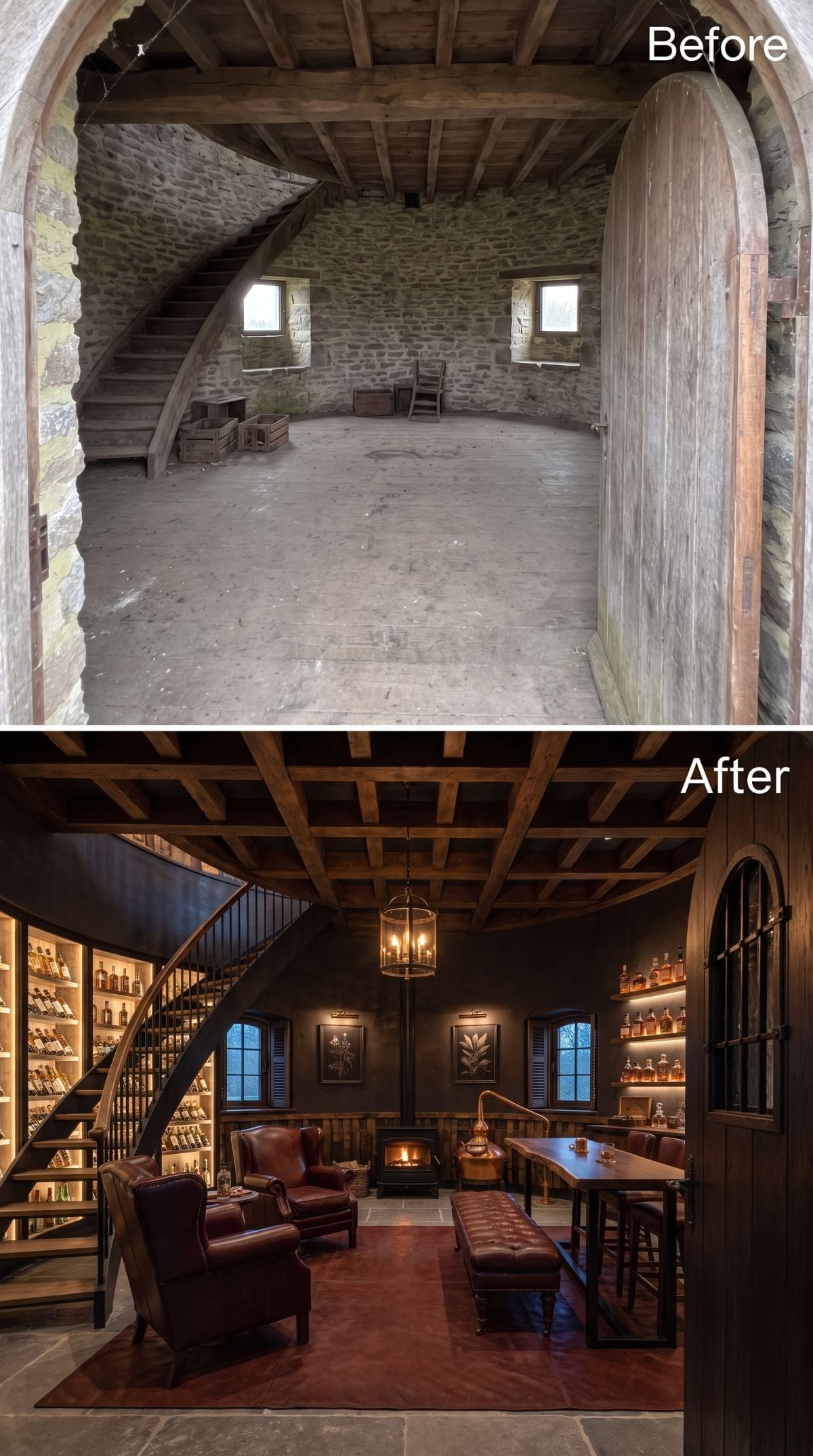 Bourbon Library Vibes Pulled From a Gutted Stone Windmill Floor