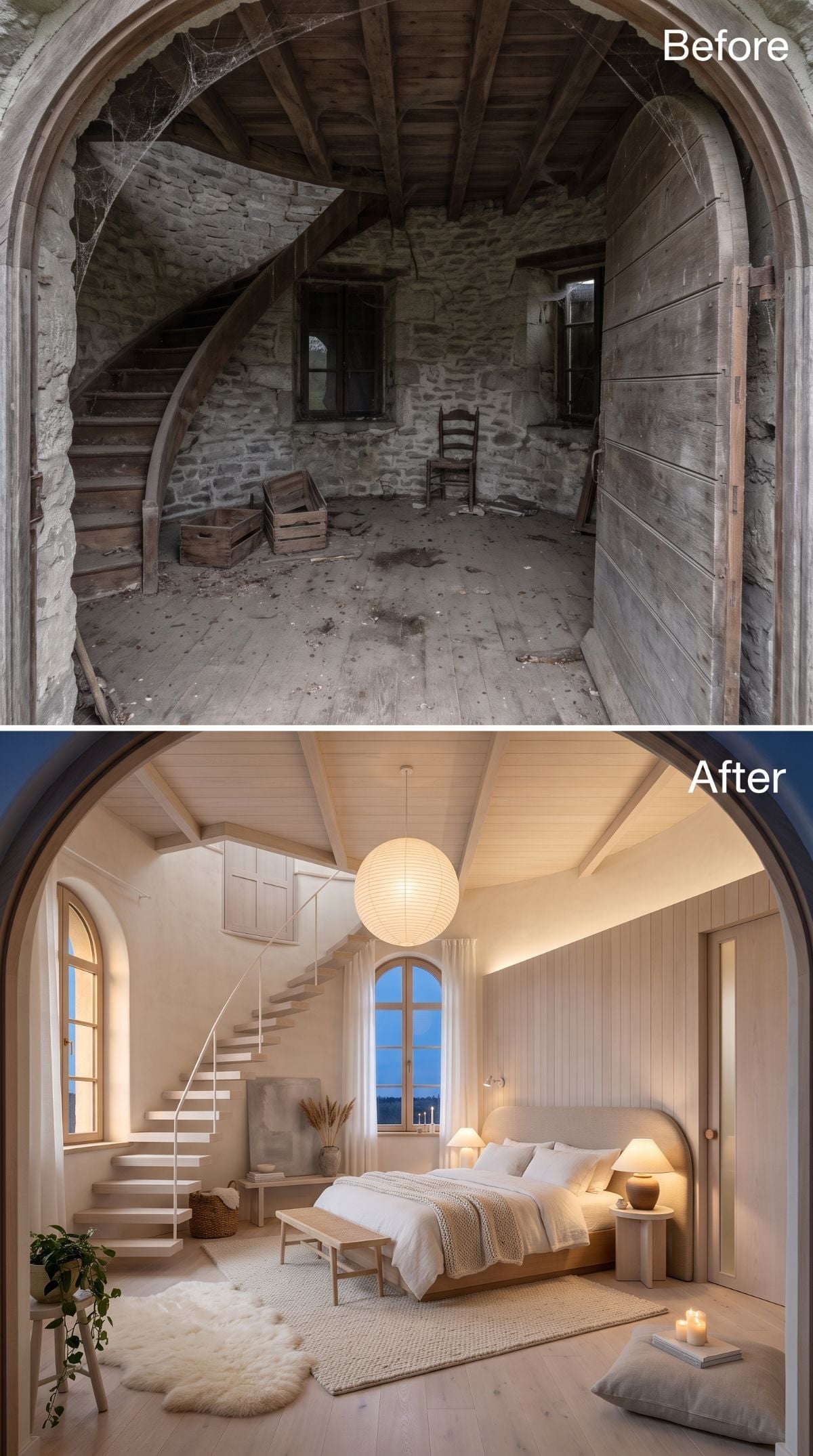 Cobwebs Gone, Scandinavian Calm Moved Into the Windmill's Upper Chamber