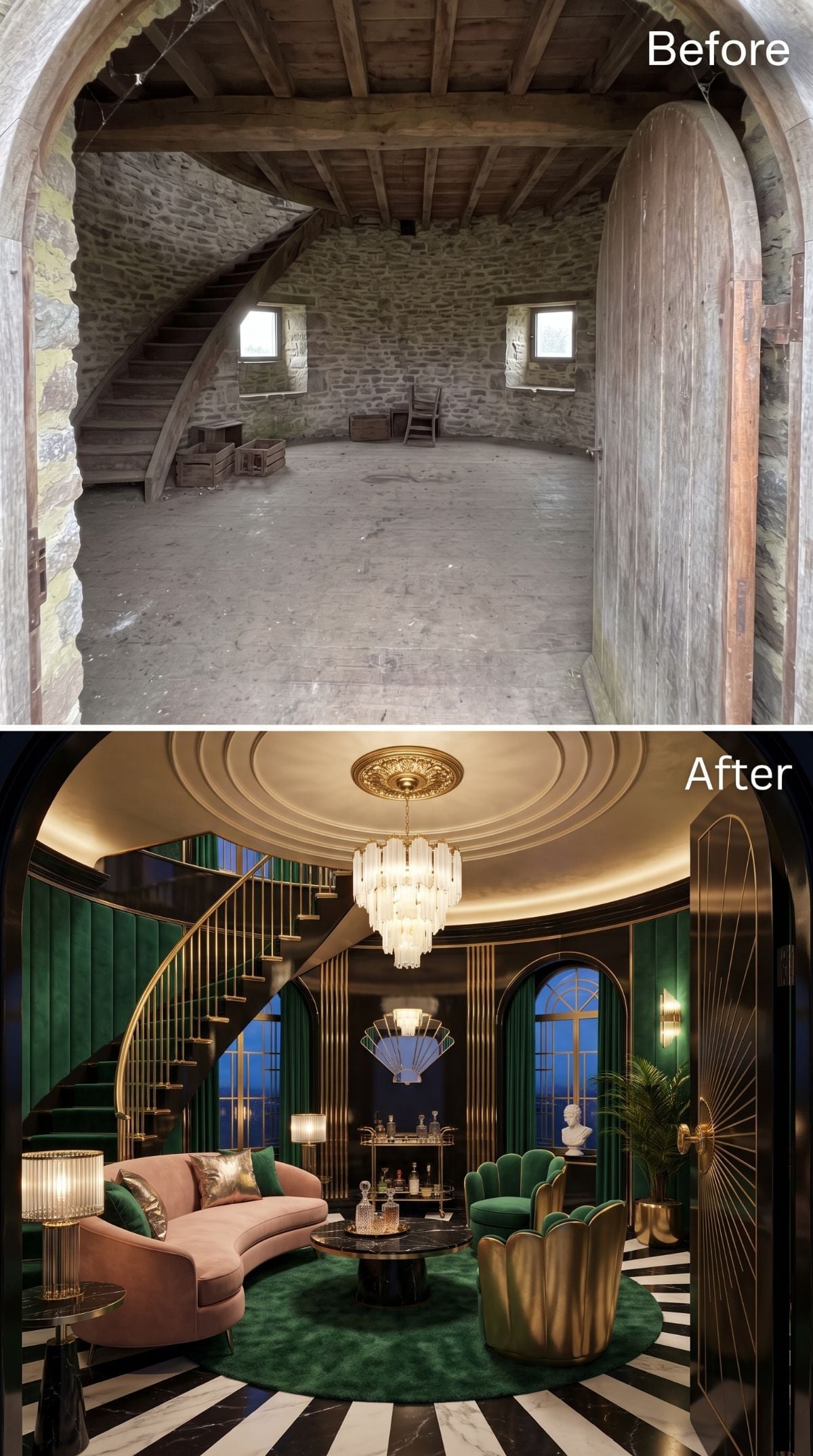 Crumbling Stone Tower Gets Reborn as an Art Deco Lounge Worth Envying