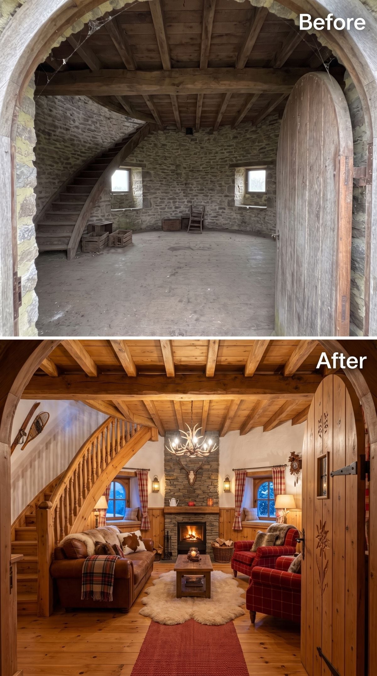 Crumbling Windmill Stone Got Wrapped in Alpine Chalet Warmth Nobody Expected