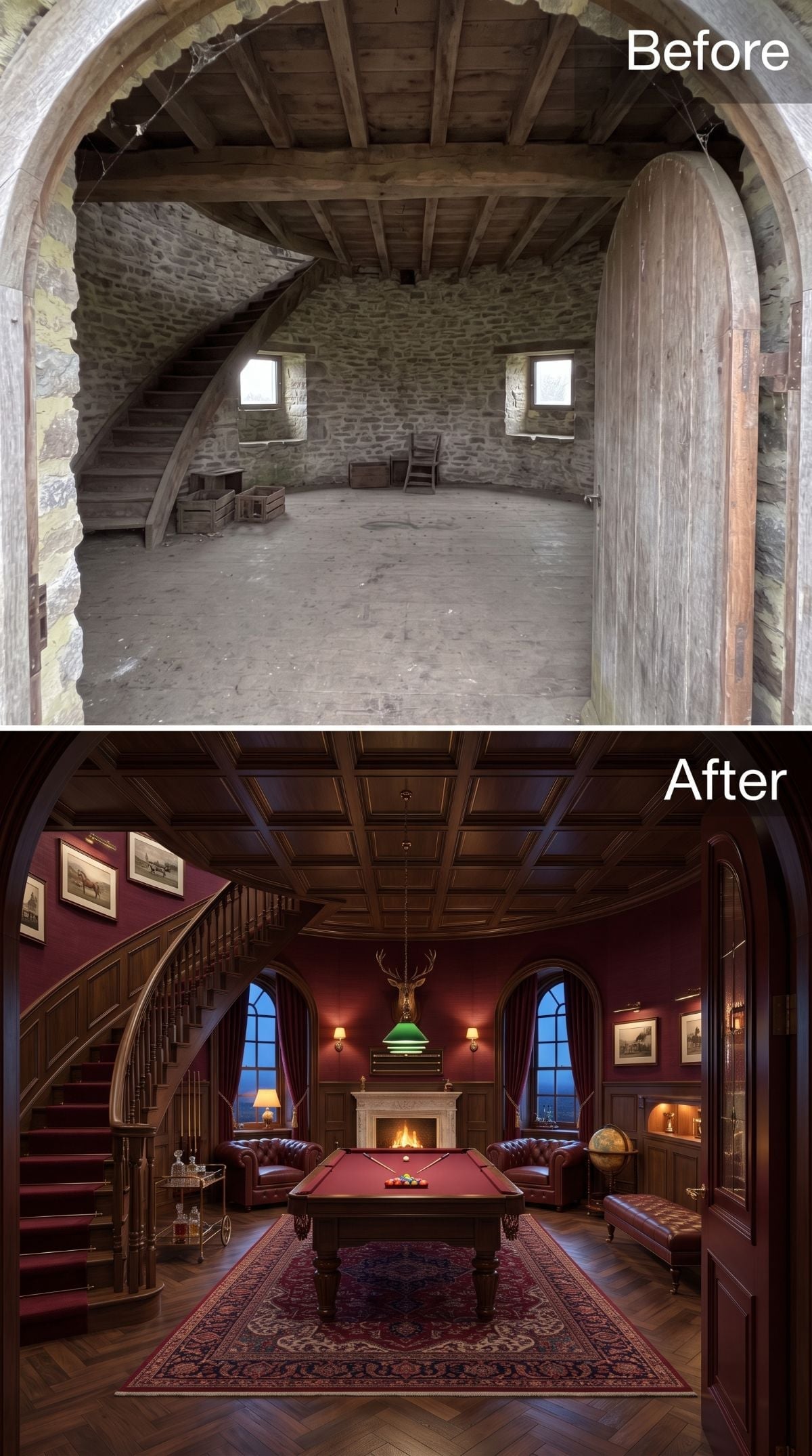 Derelict Windmill Stone Reborn as a Victorian Gentleman's Billiard Room