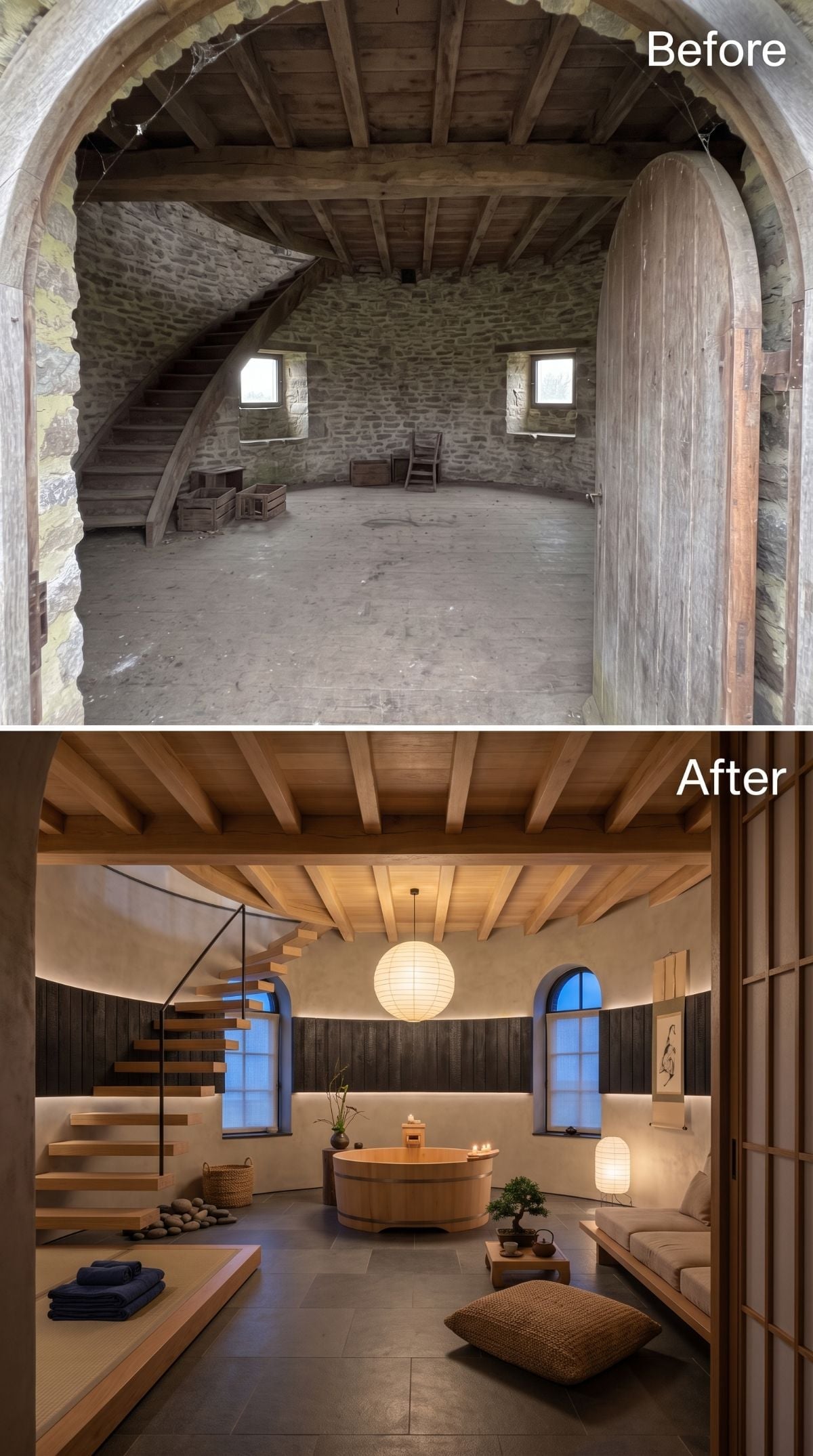 Forgotten Windmill Floor Becomes a Japanese Soaking Sanctuary