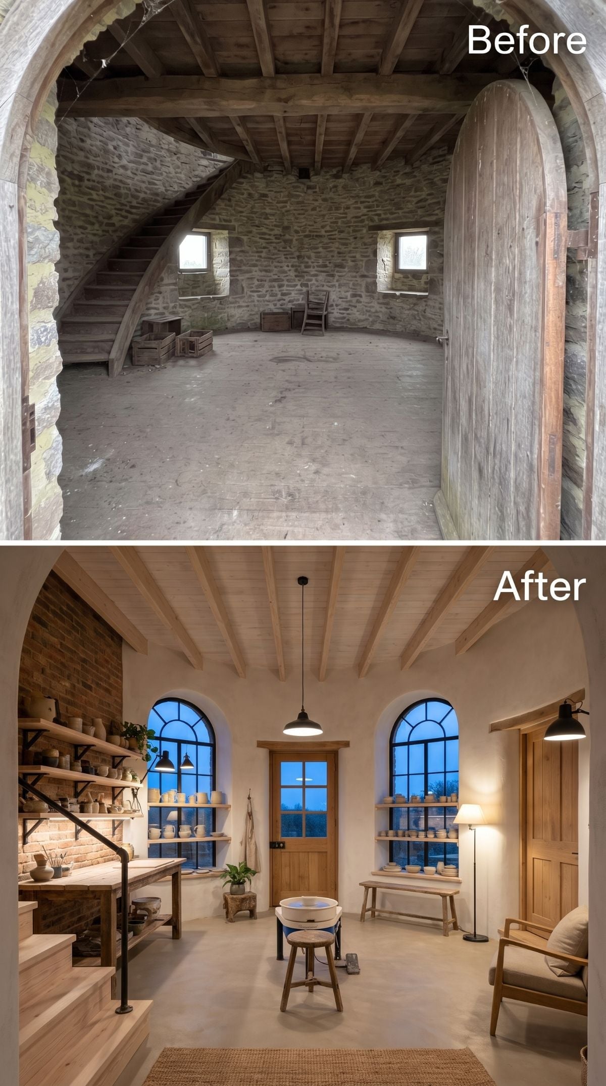Pottery Studio Pulled From a Windmill's Crumbling Shell Looks Like It Was Always There