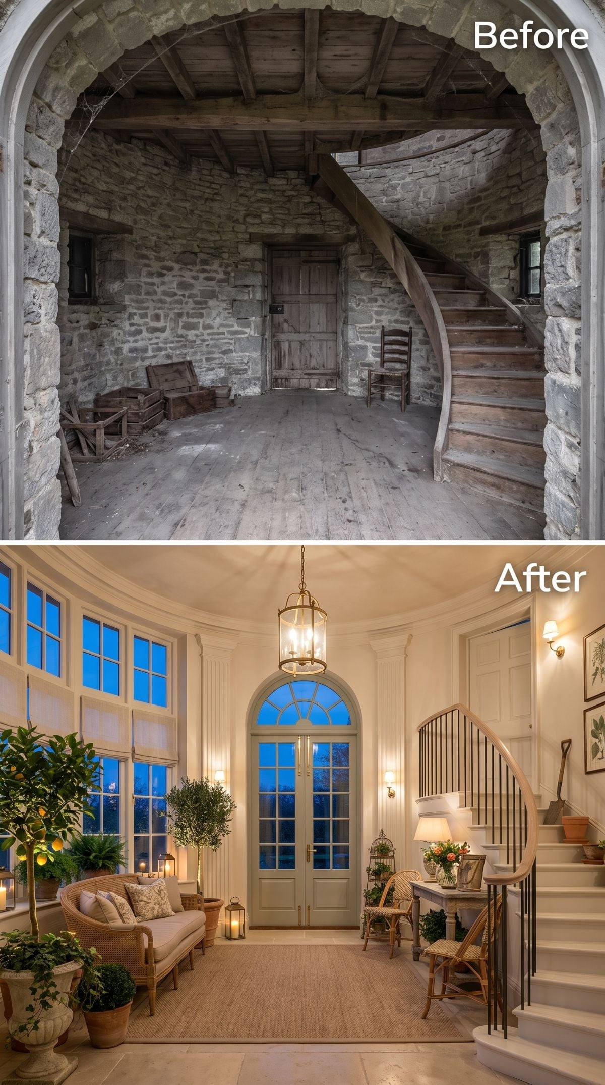 Ruined Stone Walls Got French Doors and a Lantern. Nothing Looks Temporary.