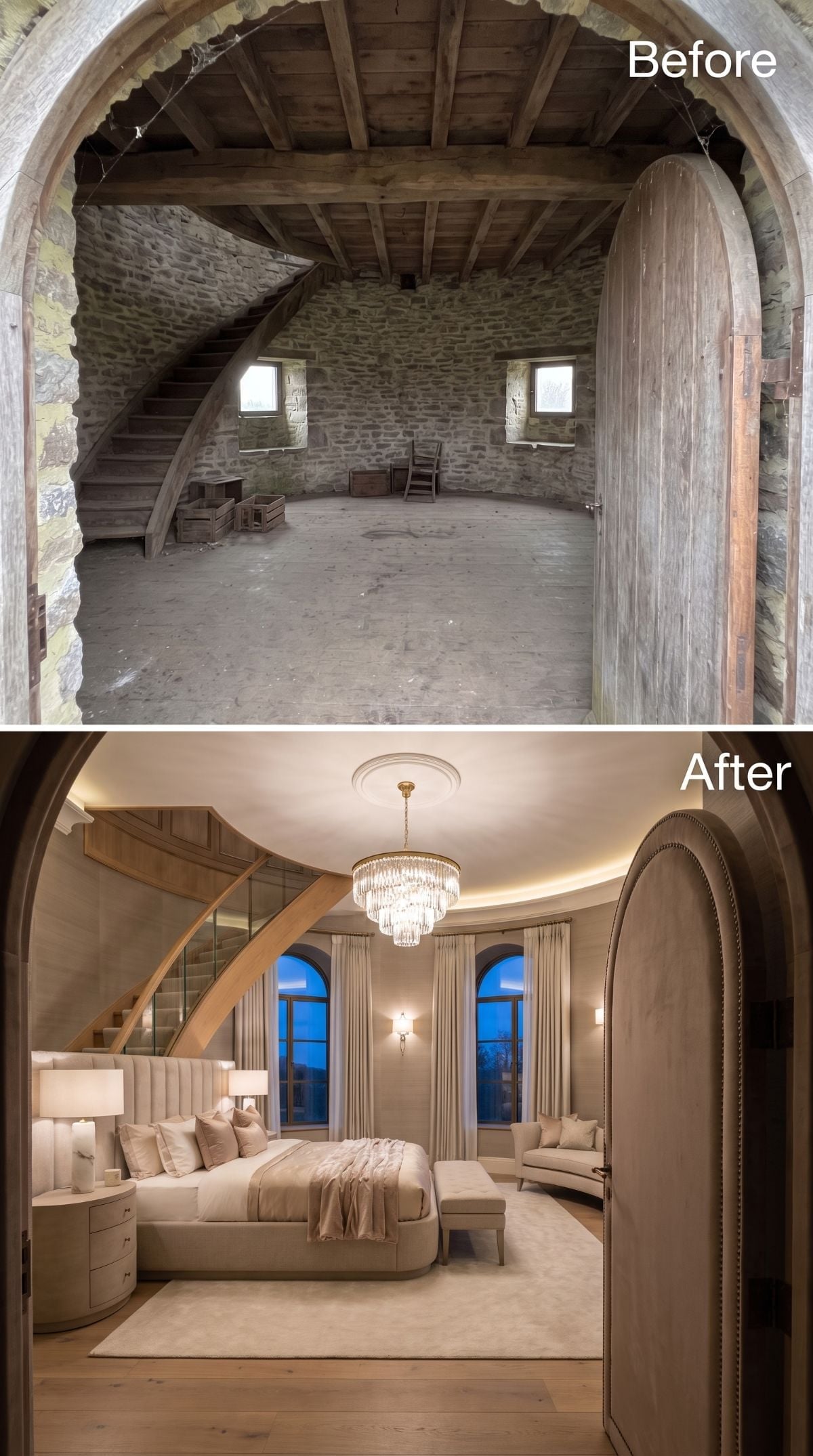 Ruined Windmill Tower Got a Crystal Chandelier and a Bedroom Nobody Wants to Leave