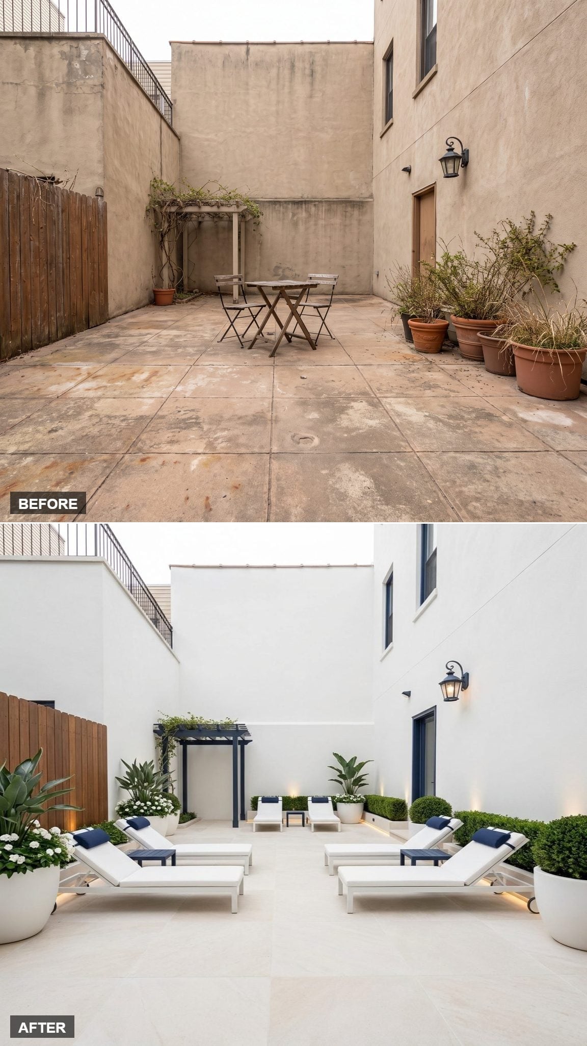 Four Chaise Lounges, White Render, and a Pergola That Finally Has a Purpose