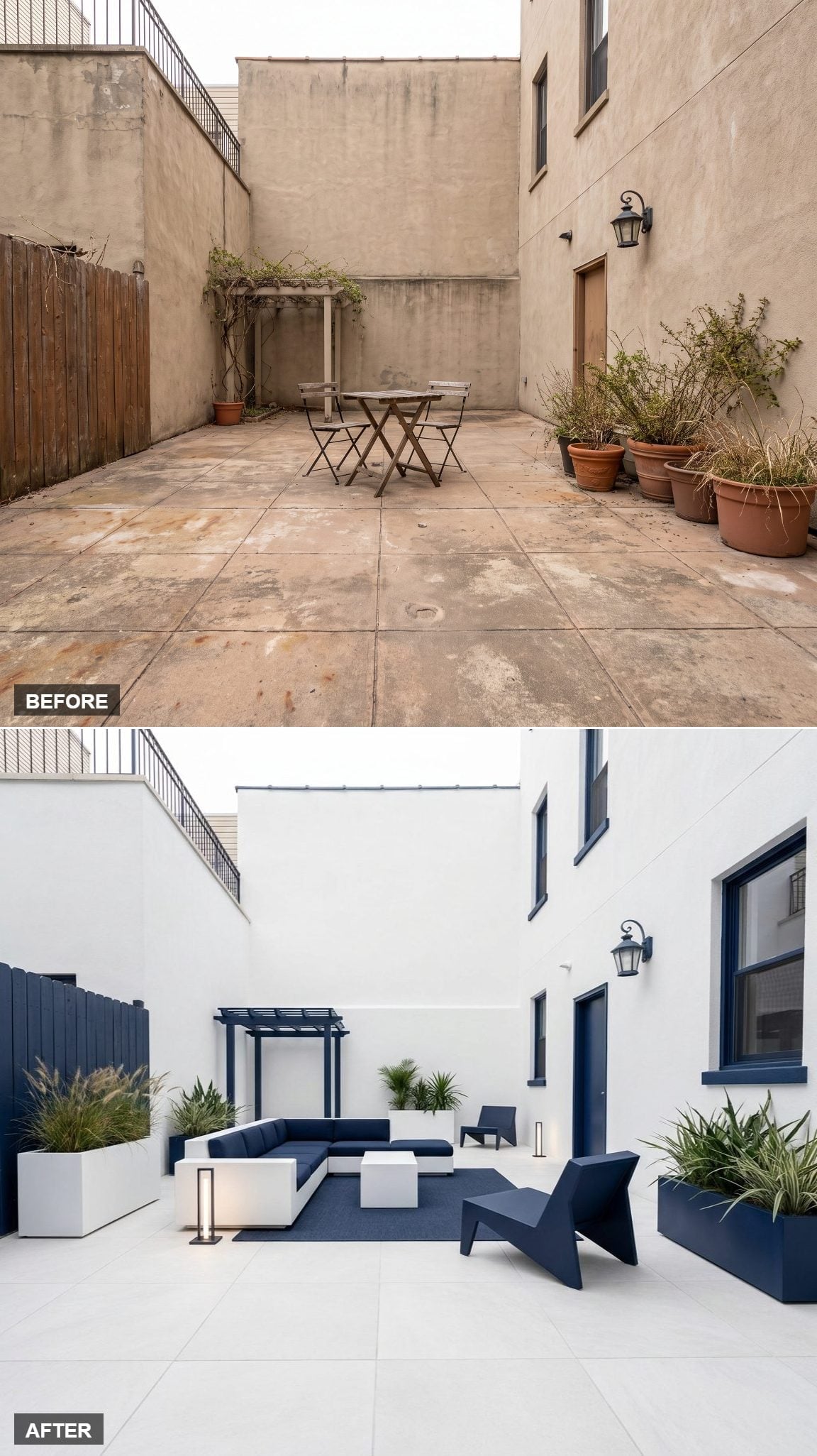 Matte White Floors, Navy Sectional, and a Pergola That Finally Has a Point