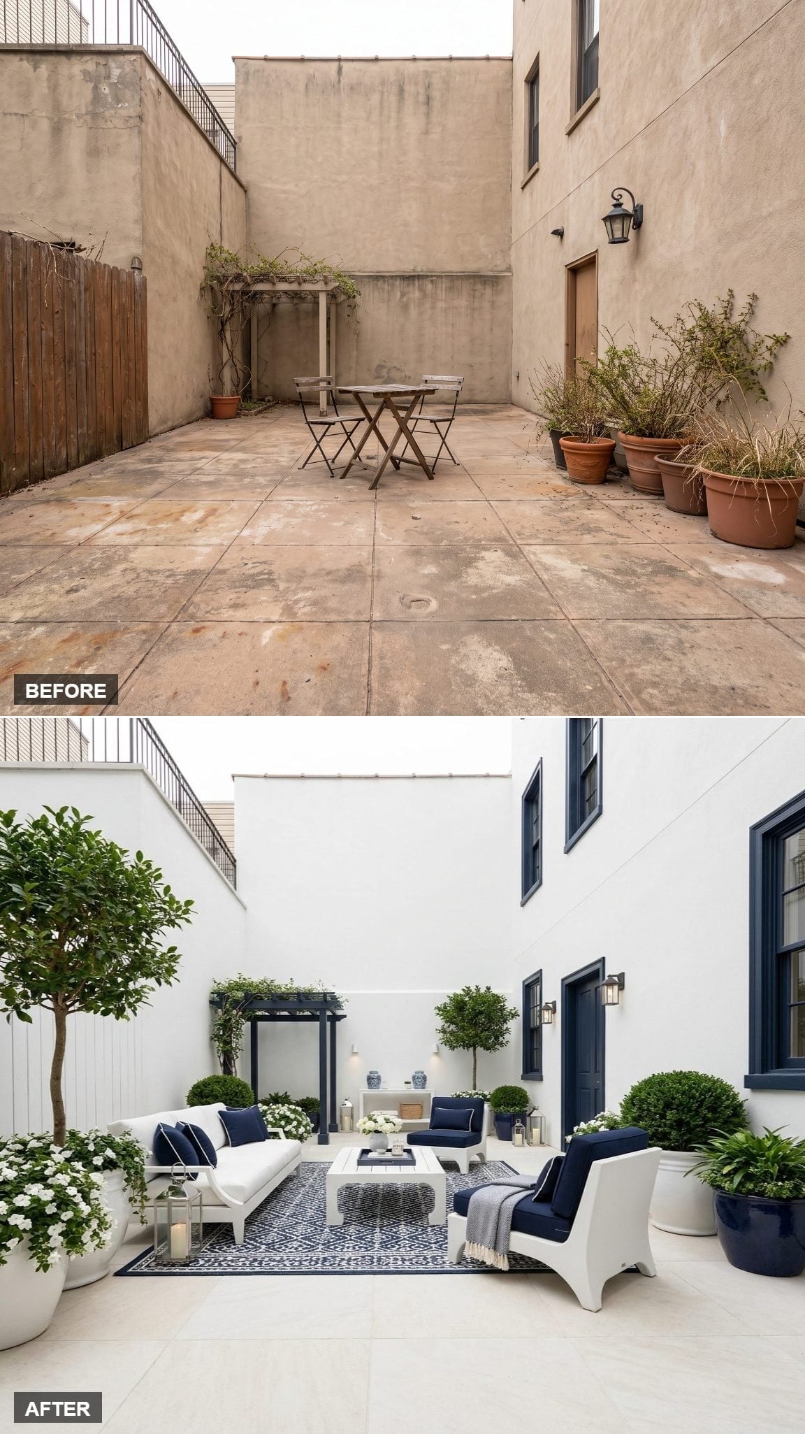 Navy Pergola, Topiary Standards, and a Courtyard That Finally Closed Out Strong