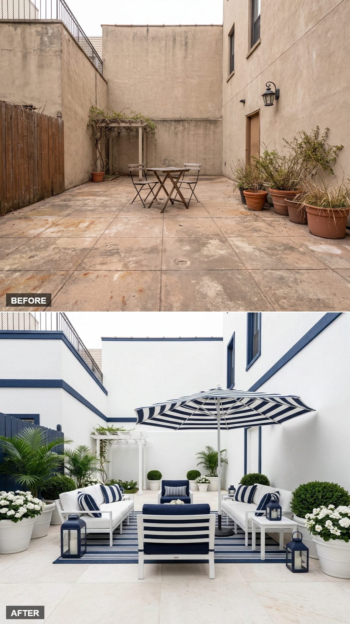 Navy Stripes, Wall Paint, and a Courtyard That Finally Knows What It Wants