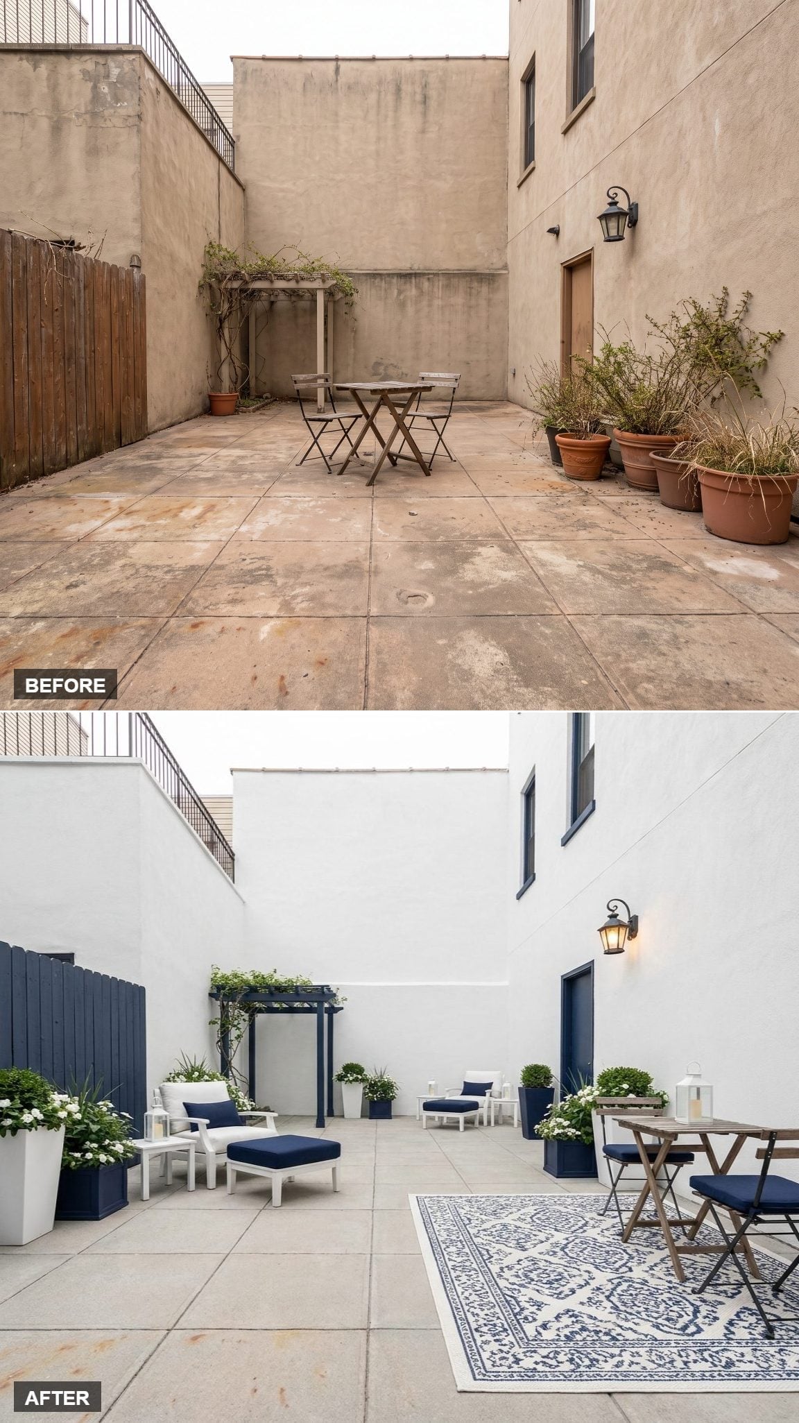 Painted Walls, Navy Pergola, and a Courtyard That Finally Earns Its Square Footage
