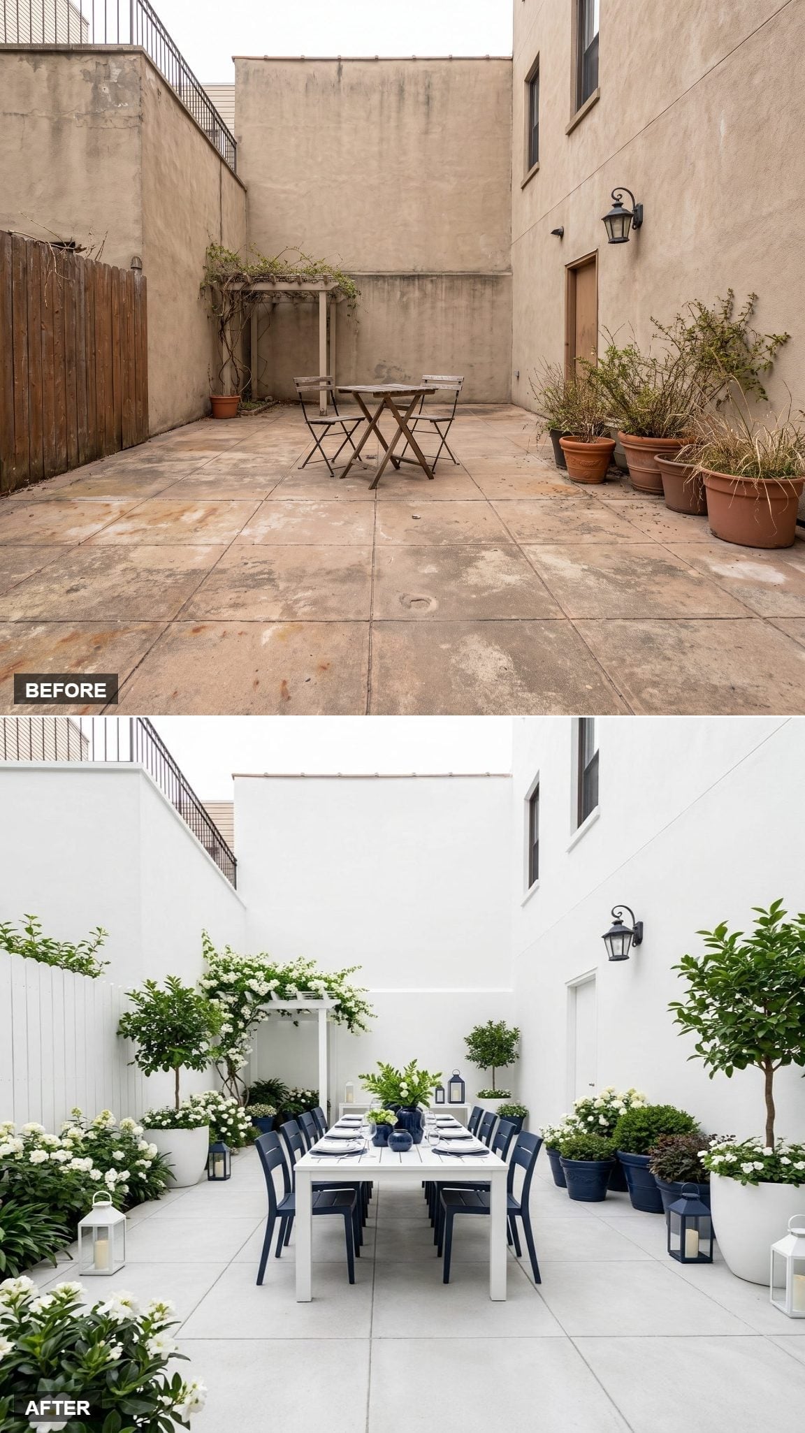 Pergola in White, Lanterns on the Ground, and a Courtyard With Actual Conviction
