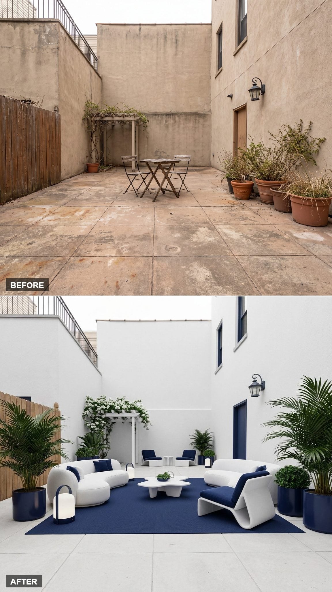 Sculptural Sofas, Navy Wool, and a Pergola That Finally Has a Full Room Beneath It