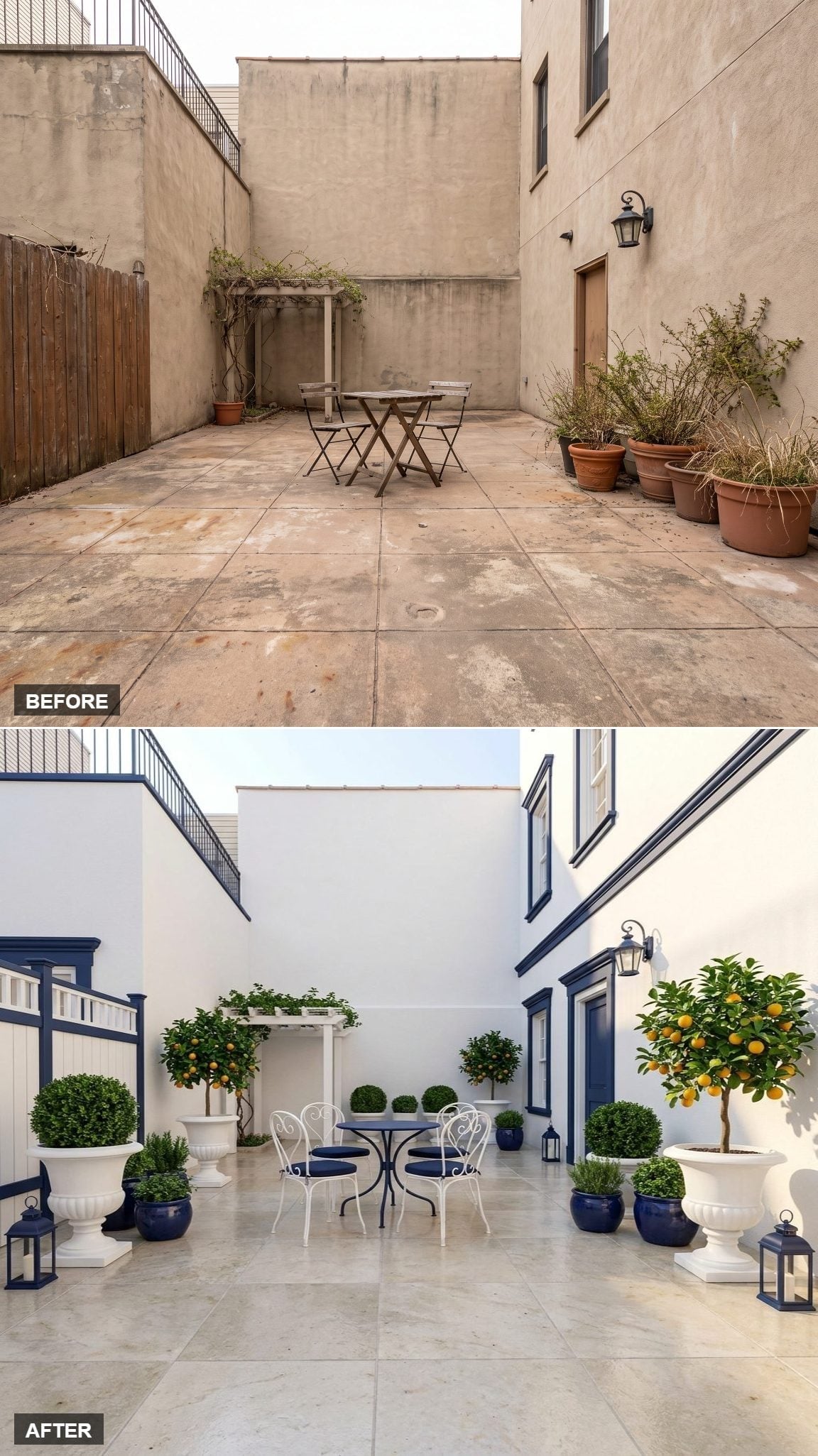White Stucco, Cobalt Pots, and a Courtyard That Finally Means Business