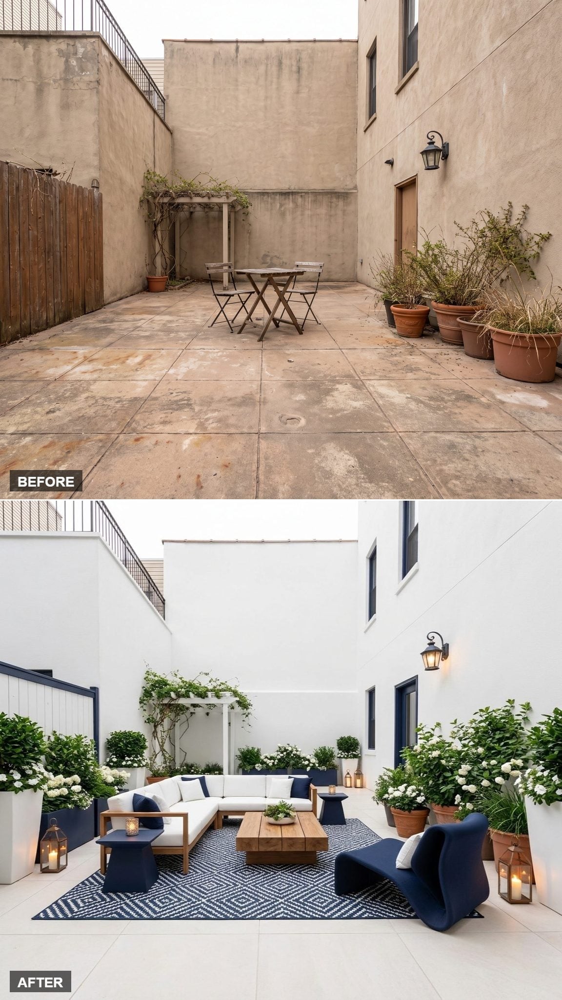 White Walls, a Diamond Rug, and a Courtyard That Finally Has Furniture Worth Sitting In