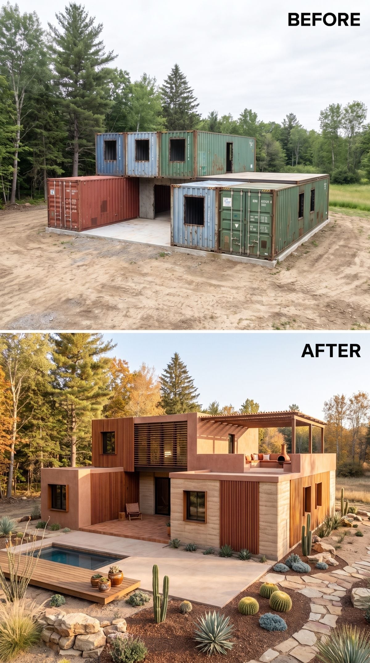 Adobe Finish and Desert Landscaping Turned a Container Shell Into a Southwest Retreat