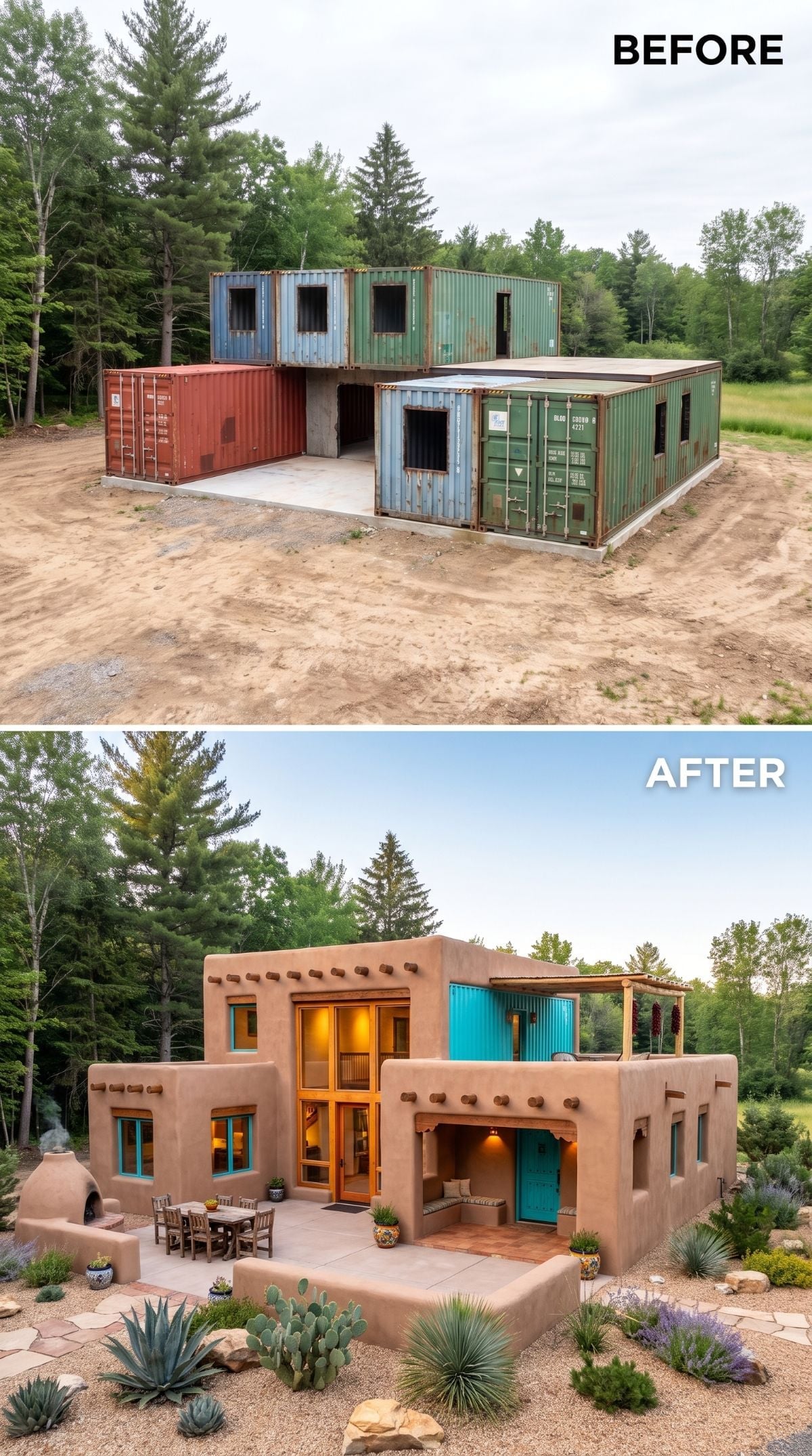 Adobe Plaster and Turquoise Trim Gave Seven Containers a Pueblo Soul