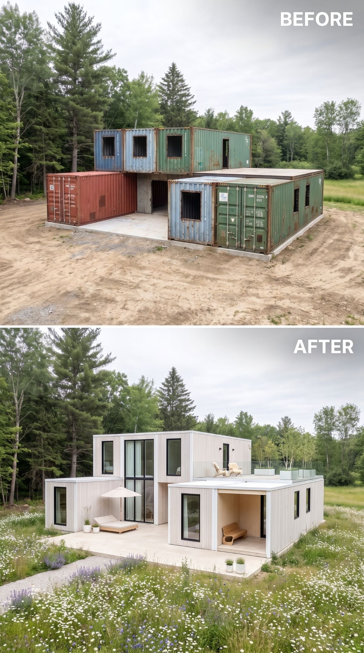 Bleached Wood Cladding and a Wildflower Meadow Erased Every Trace of Corrugated Steel
