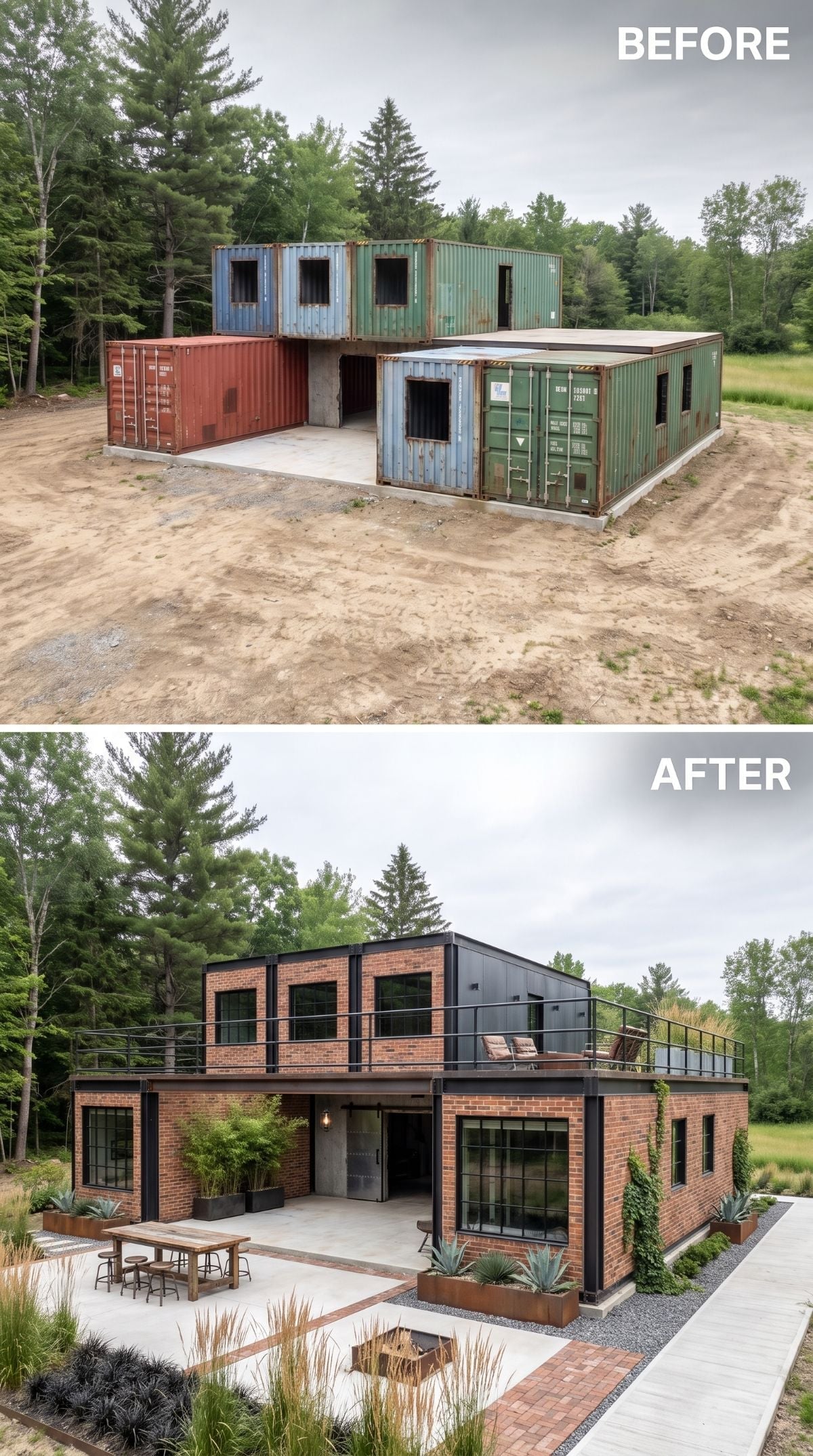 Brick Veneer and Steel Framing Turned Seven Containers Into an Industrial Residence