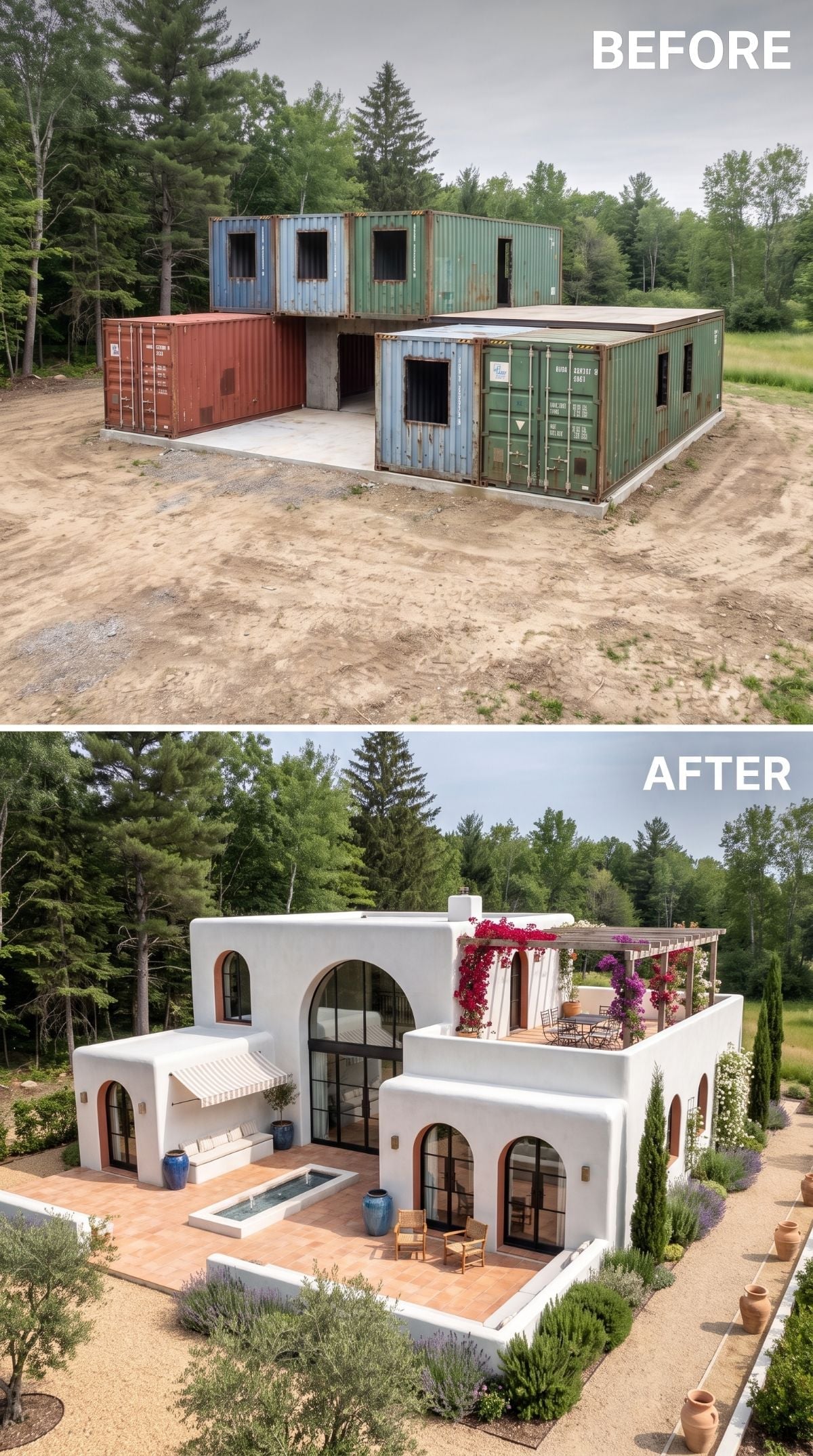 Mediterranean White Stucco Wrapped Around a Container Shell Nobody Saw Coming
