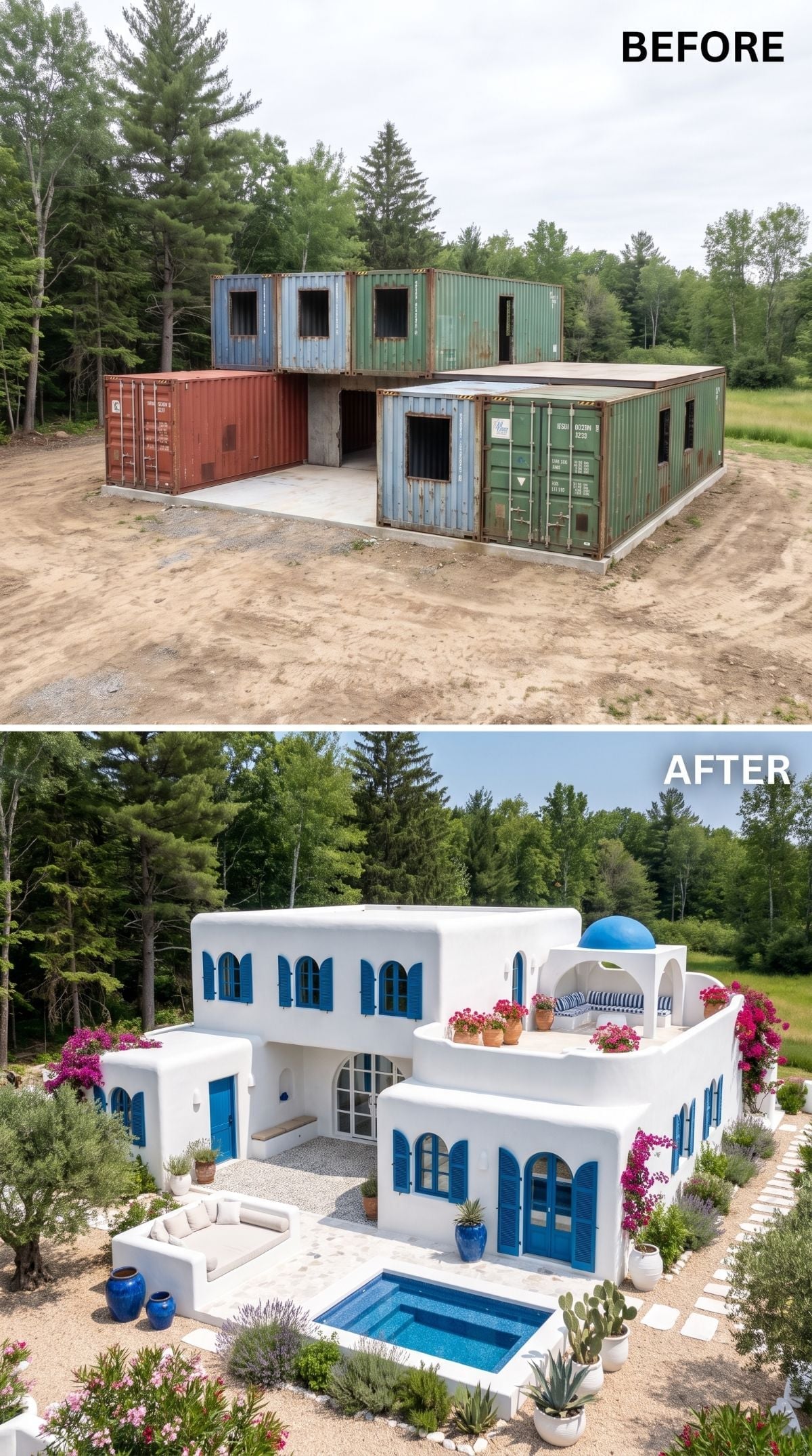 White Render and Blue Shutters Pulled Seven Containers Into the Greek Islands