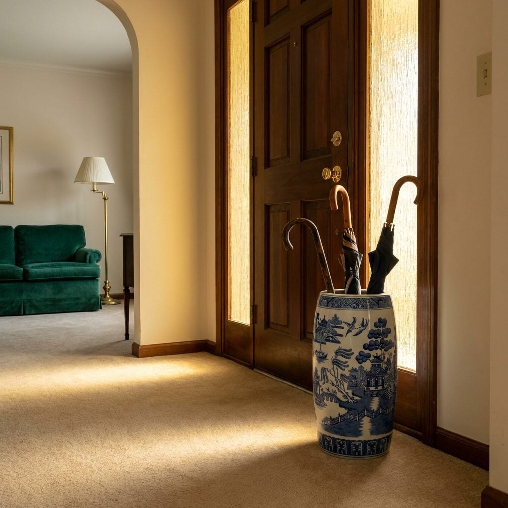 Blue and White Chinoiserie Umbrella Stands Were a Foyer Staple for a Reason