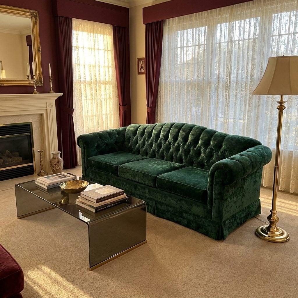 Emerald Velvet Chesterfields Were the Formal Living Room's Crown Jewel