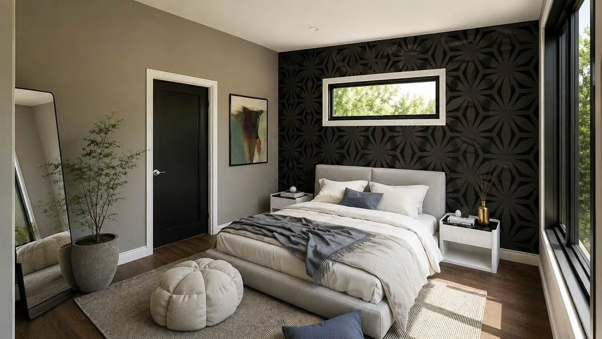 Dark Geometric Wallpaper That Justifies Its Own Accent Wall