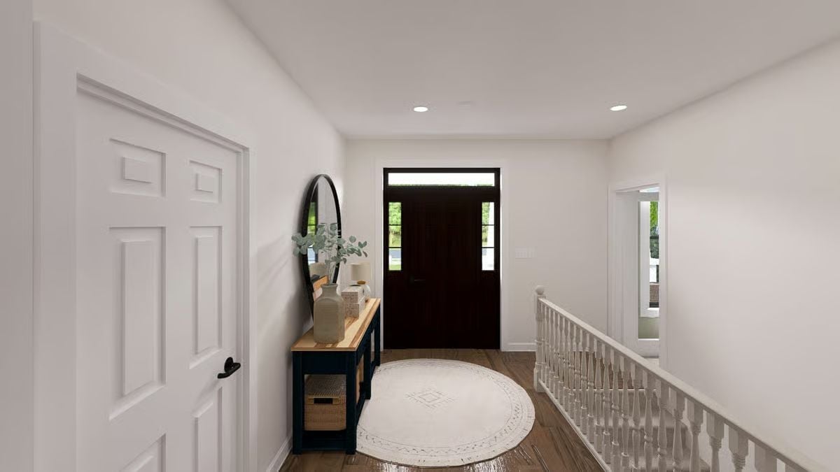 Oval Rug, Dark Door, Zero Clutter: Foyer Goals