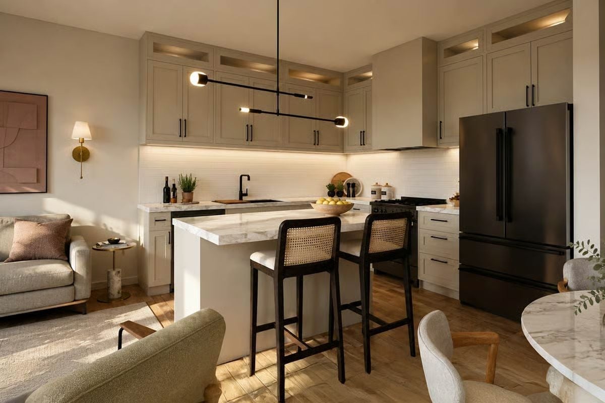 Cane-Back Barstools and Marble Counters That Mean Business