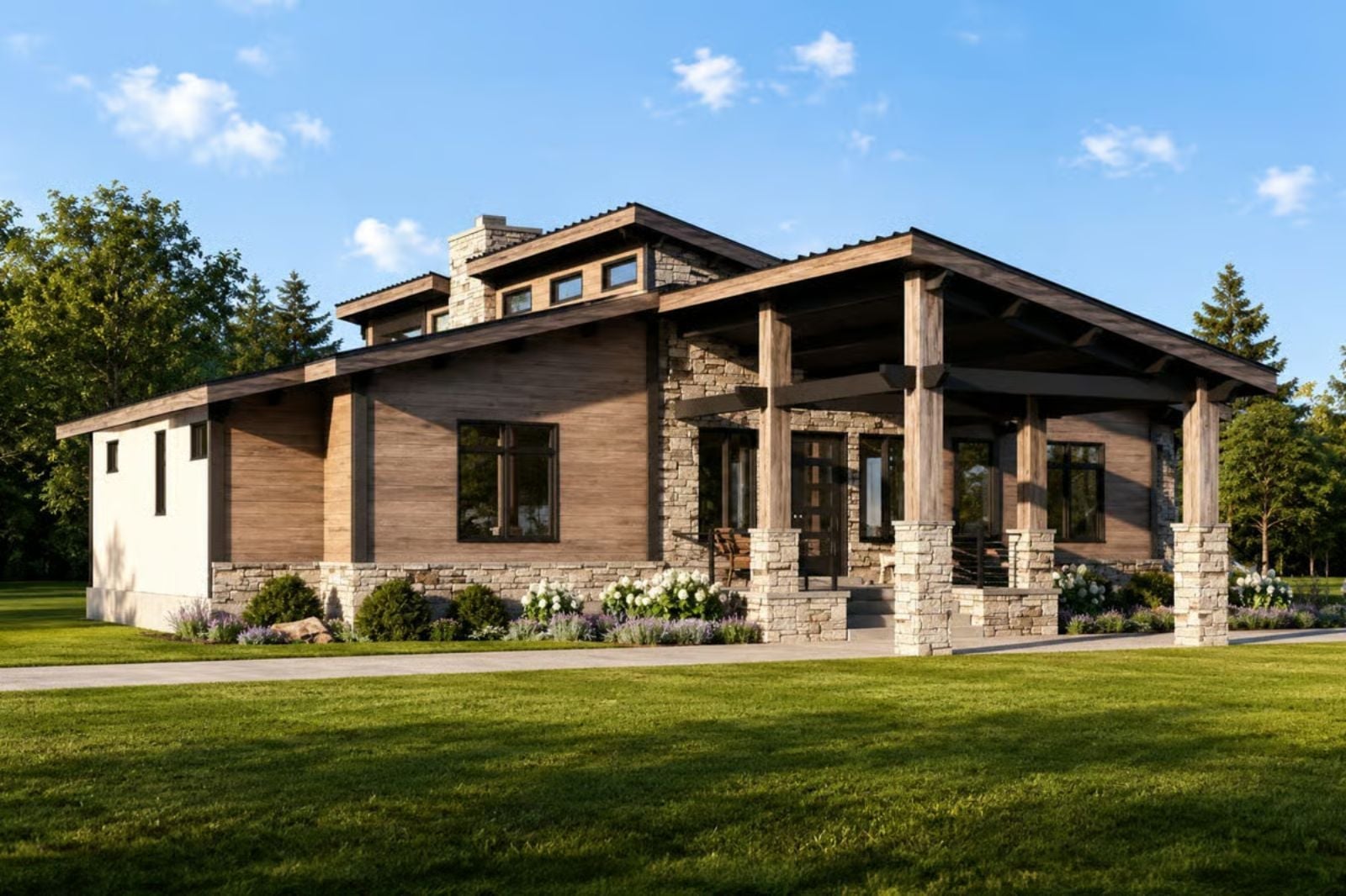 Timberstone 3-Bedroom Modern New American with Covered Deck Designed for Homeowners with a Deep Love for Wood, Stone, and Quiet Afternoons (Floor Plan)