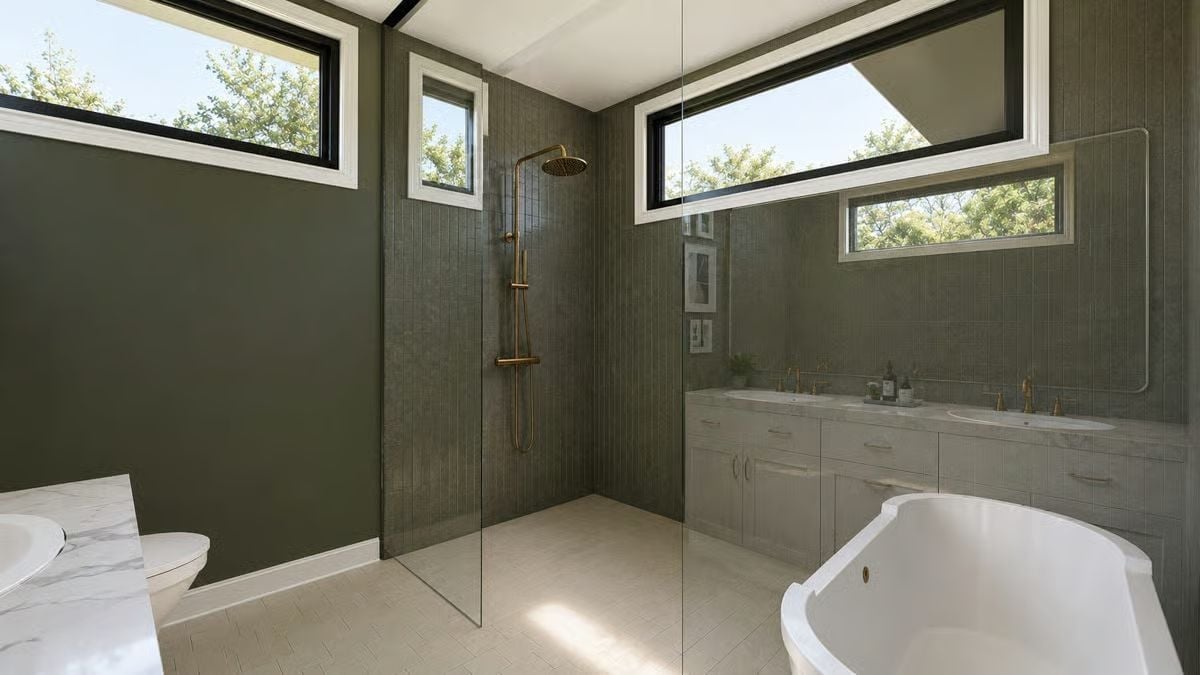 Gold Fixtures, Olive Tile, and a Soaking Tub That Earns Its Square Footage
