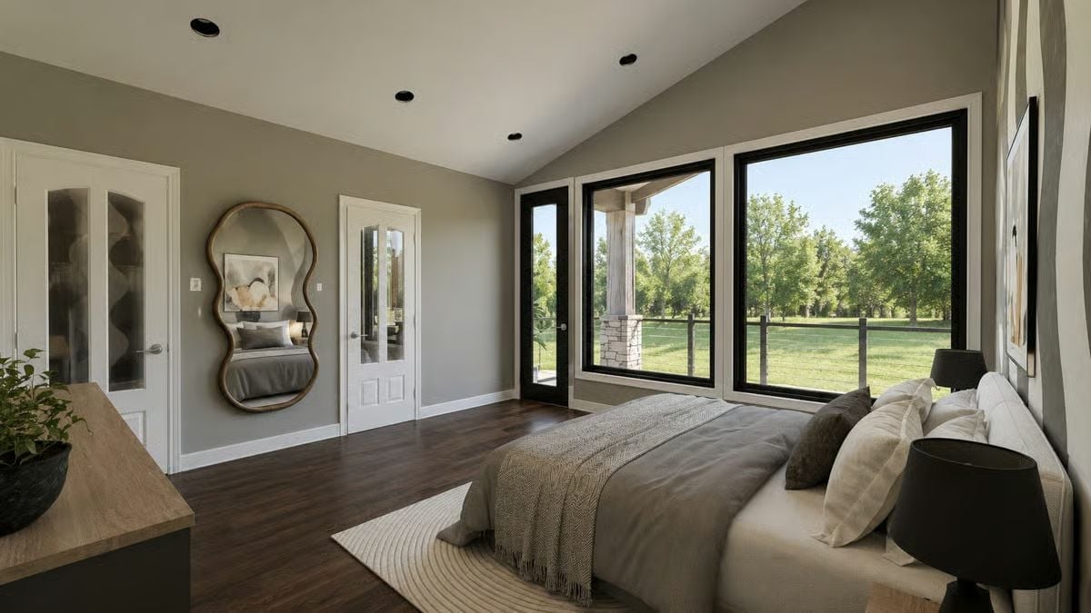 Vaulted Ceilings, a Wavy Mirror, and Windows That Make the Yard Feel Like Part of the Room