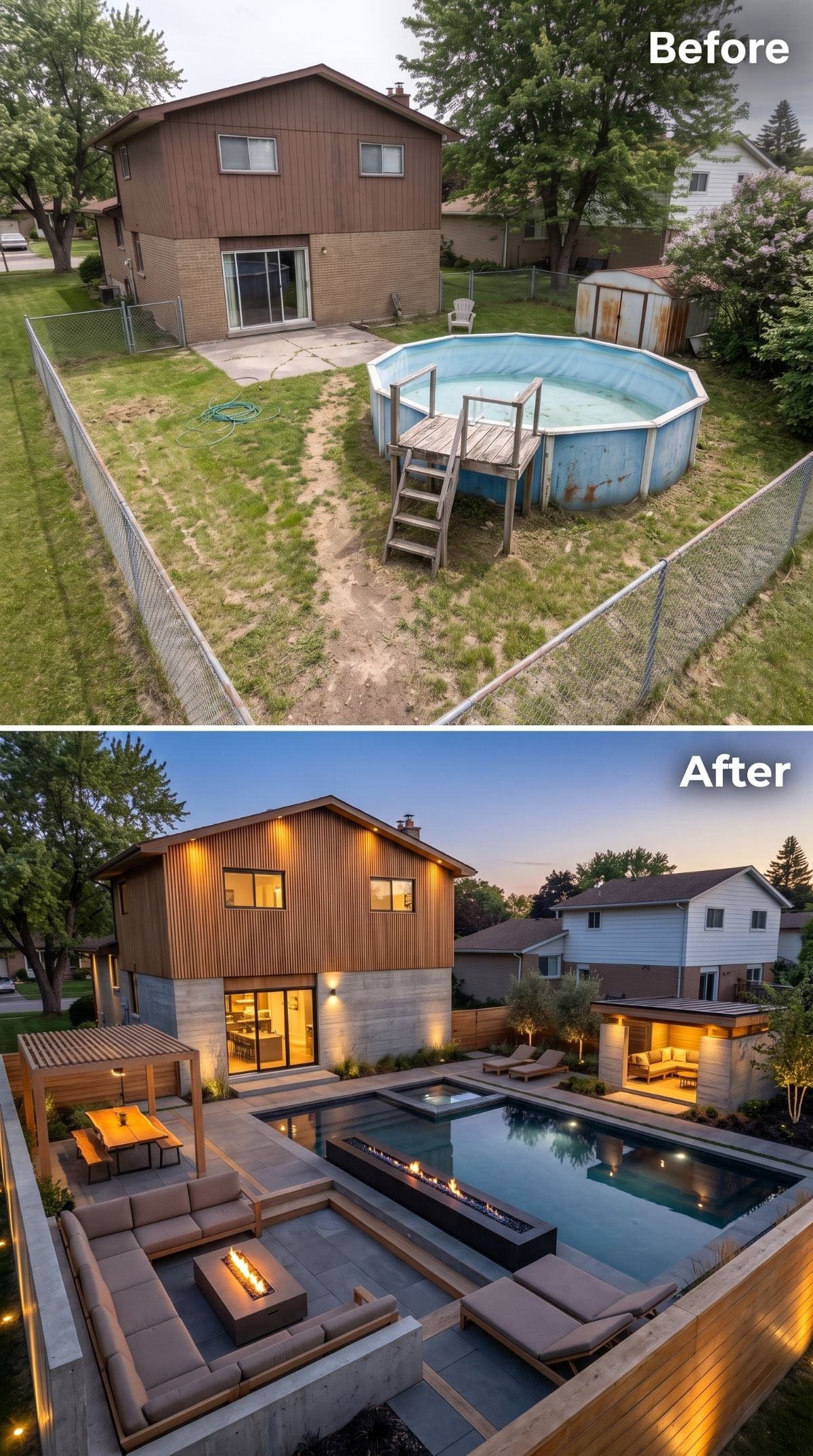 Cedar Cladding, a Sunken Fire Pit, and an Inground Pool That Buried the Above-Ground Era