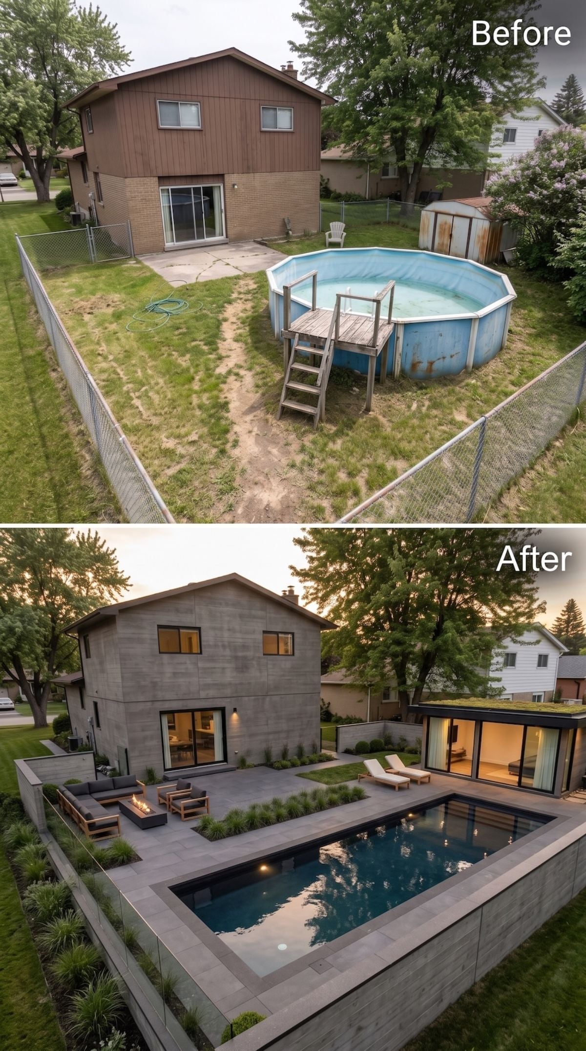 Concrete Cladding, a Sunken Pool, and One Very Dead Above-Ground Eyesore