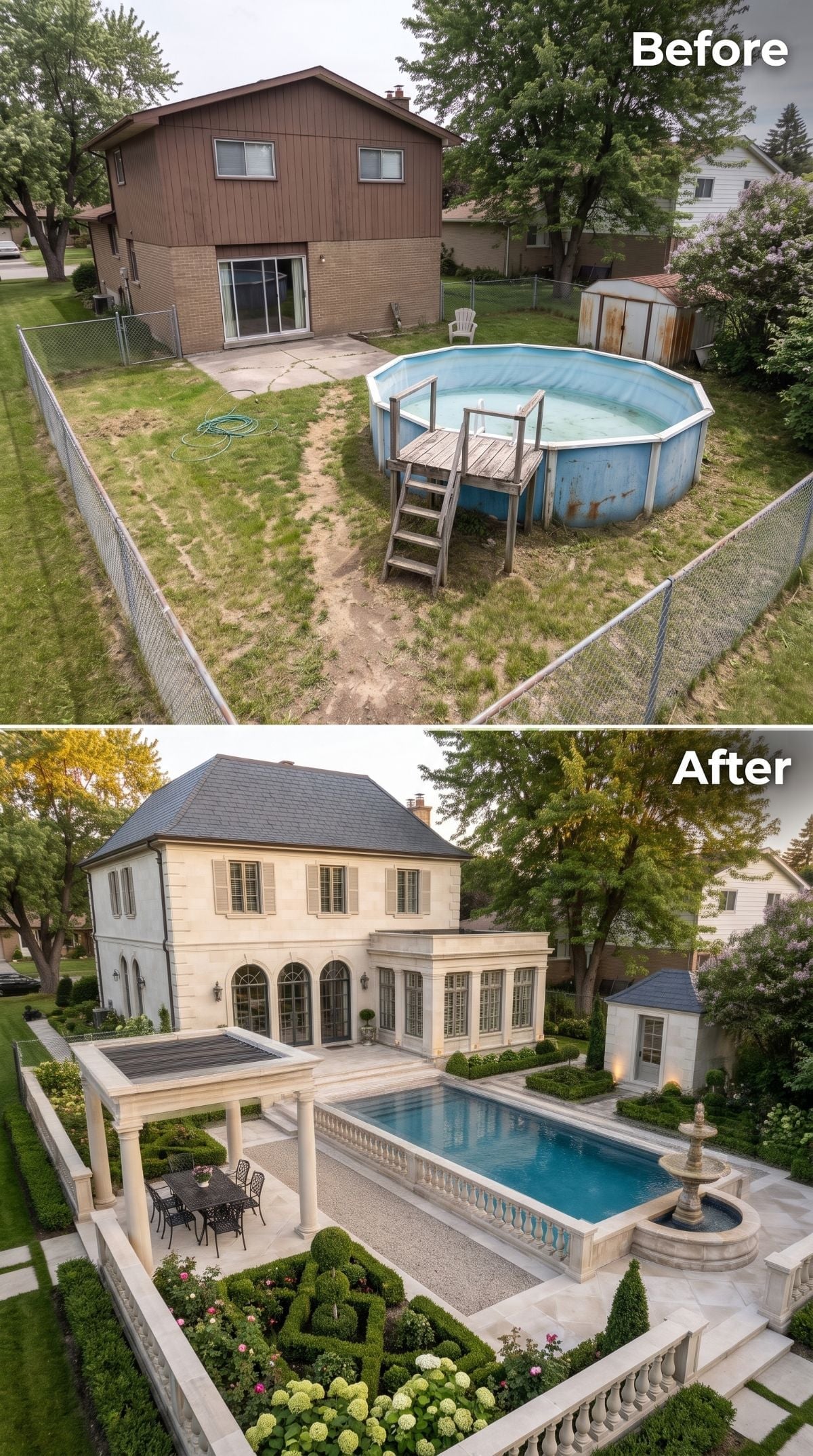 French Classical Revival Erases Five Decades of Neglect in One Backyard Overhaul